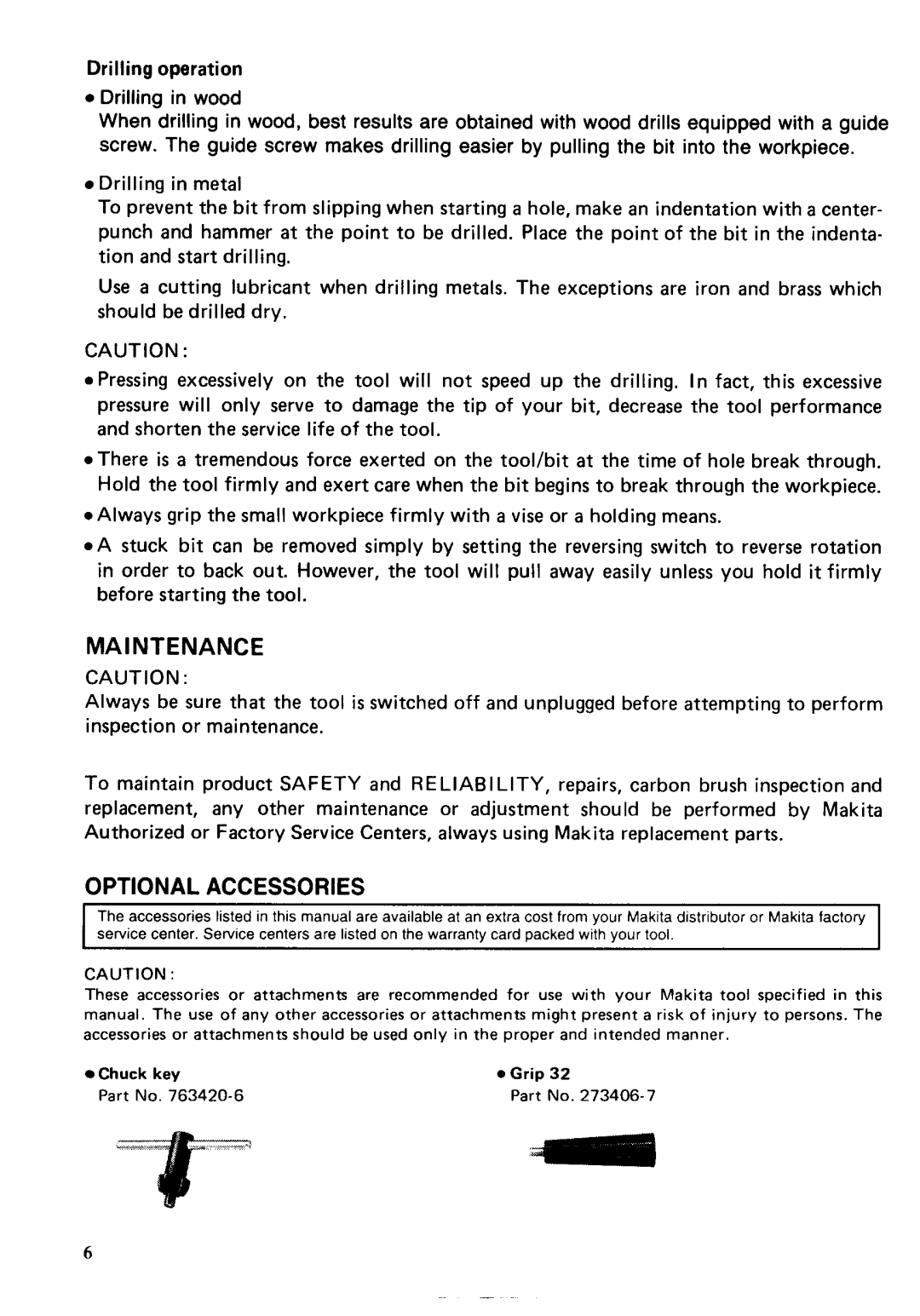 Makita 6303 specifications Maintenance 