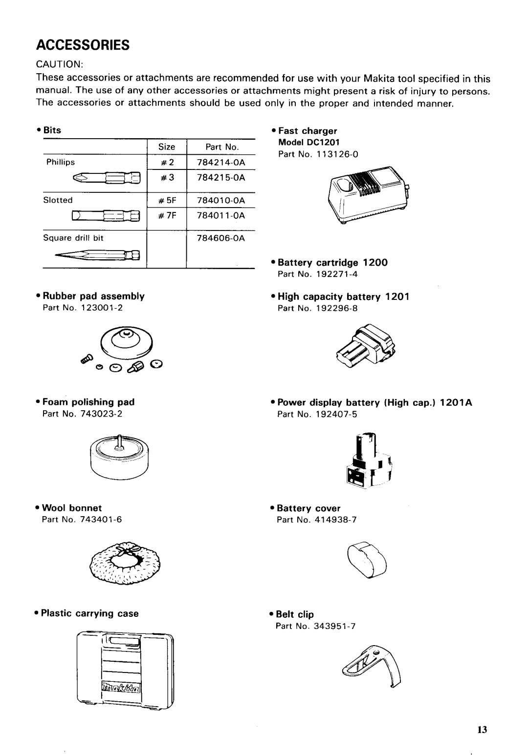 Makita 6312DWG dimensions Accessories 