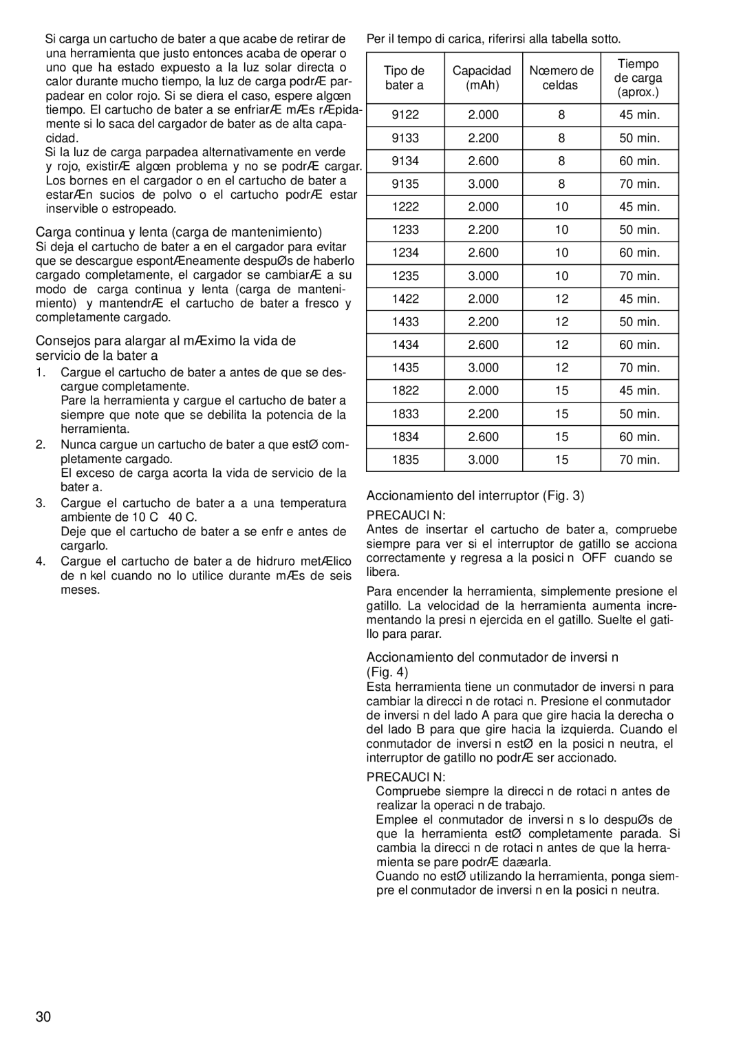 Makita 6347D, 6337D Carga continua y lenta carga de mantenimiento, Accionamiento del interruptor Fig, Batería MAh Celdas 