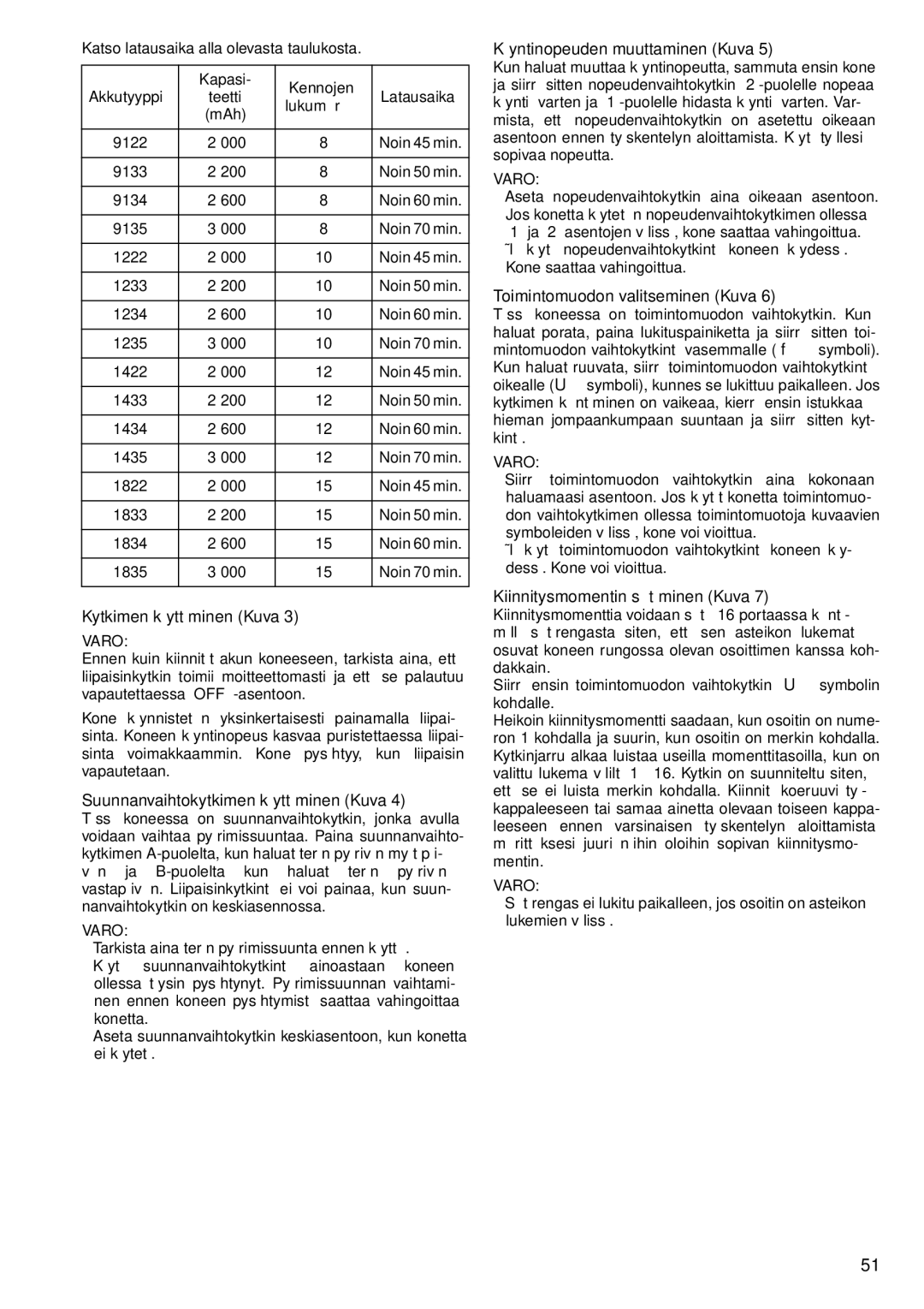 Makita 6337D, 6347D Kytkimen käyttäminen Kuva, Suunnanvaihtokytkimen käyttäminen Kuva, Käyntinopeuden muuttaminen Kuva 