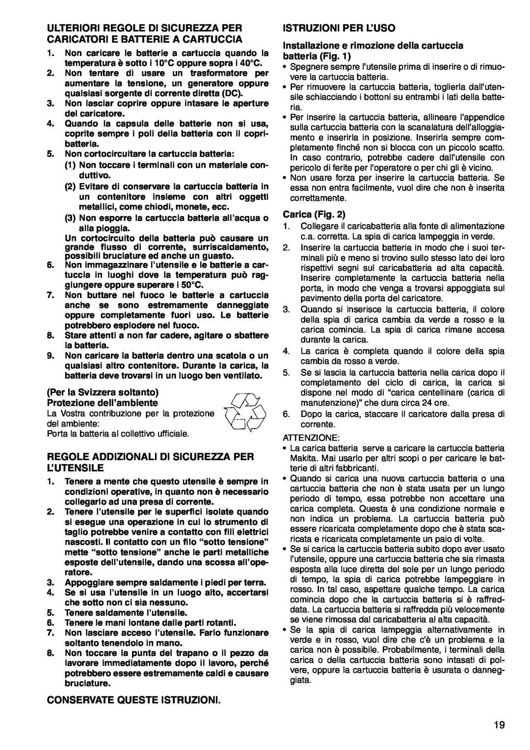 Makita 6207D Ulteriori Regole Di Sicurezza Per Caricatori E Batterie A Cartuccia, Conservate Queste Istruzioni, Carica Fig 