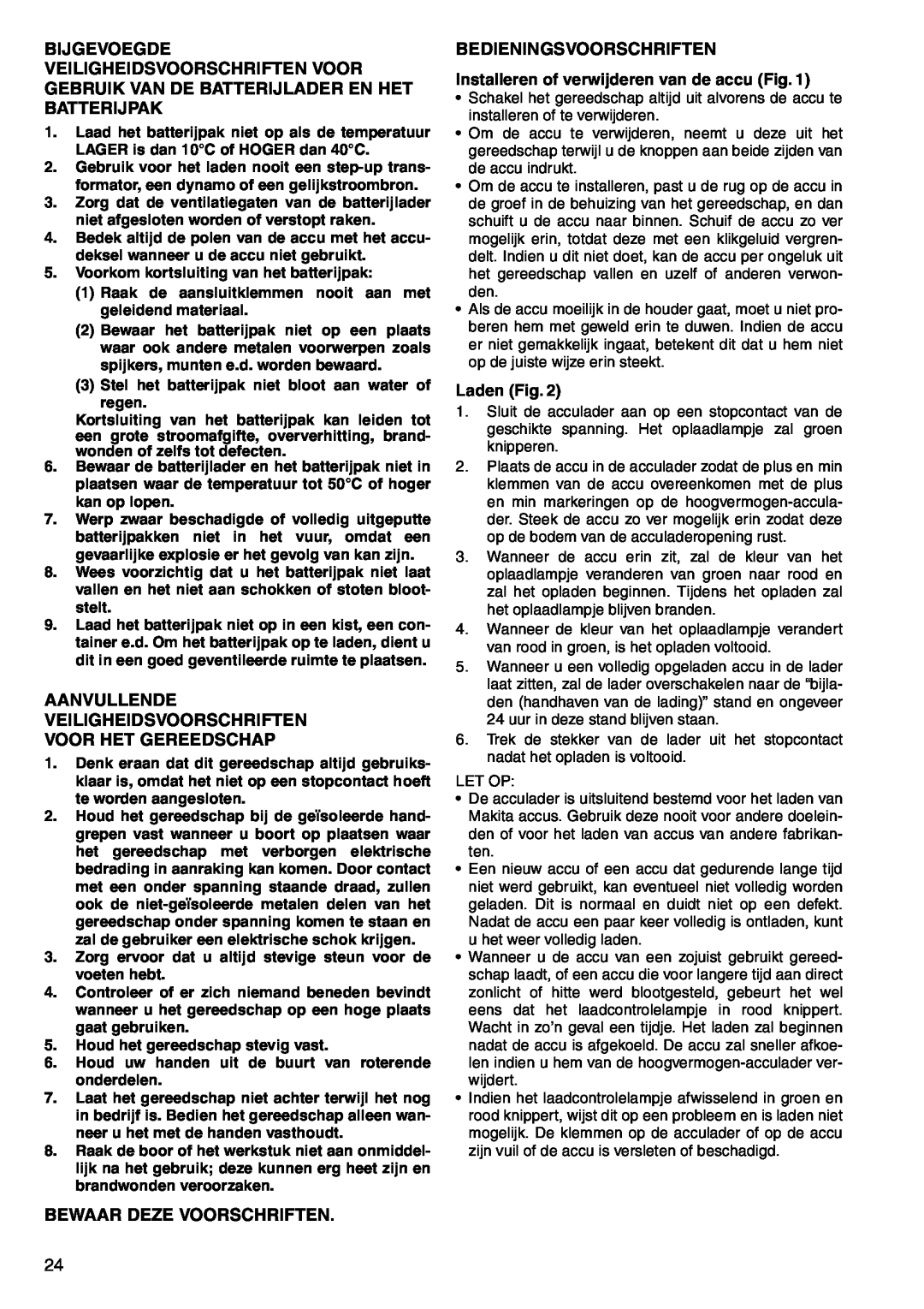 Makita 6207D Aanvullende Veiligheidsvoorschriften Voor Het Gereedschap, Bewaar Deze Voorschriften, Bedieningsvoorschriften 