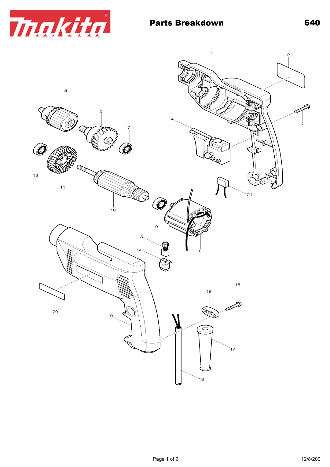 Makita manual Parts Breakdown 640 