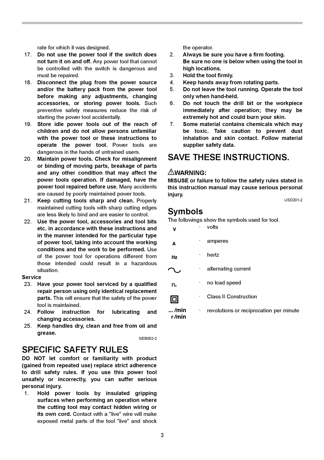 Makita 6510LVR instruction manual Specific Safety Rules, Symbols 