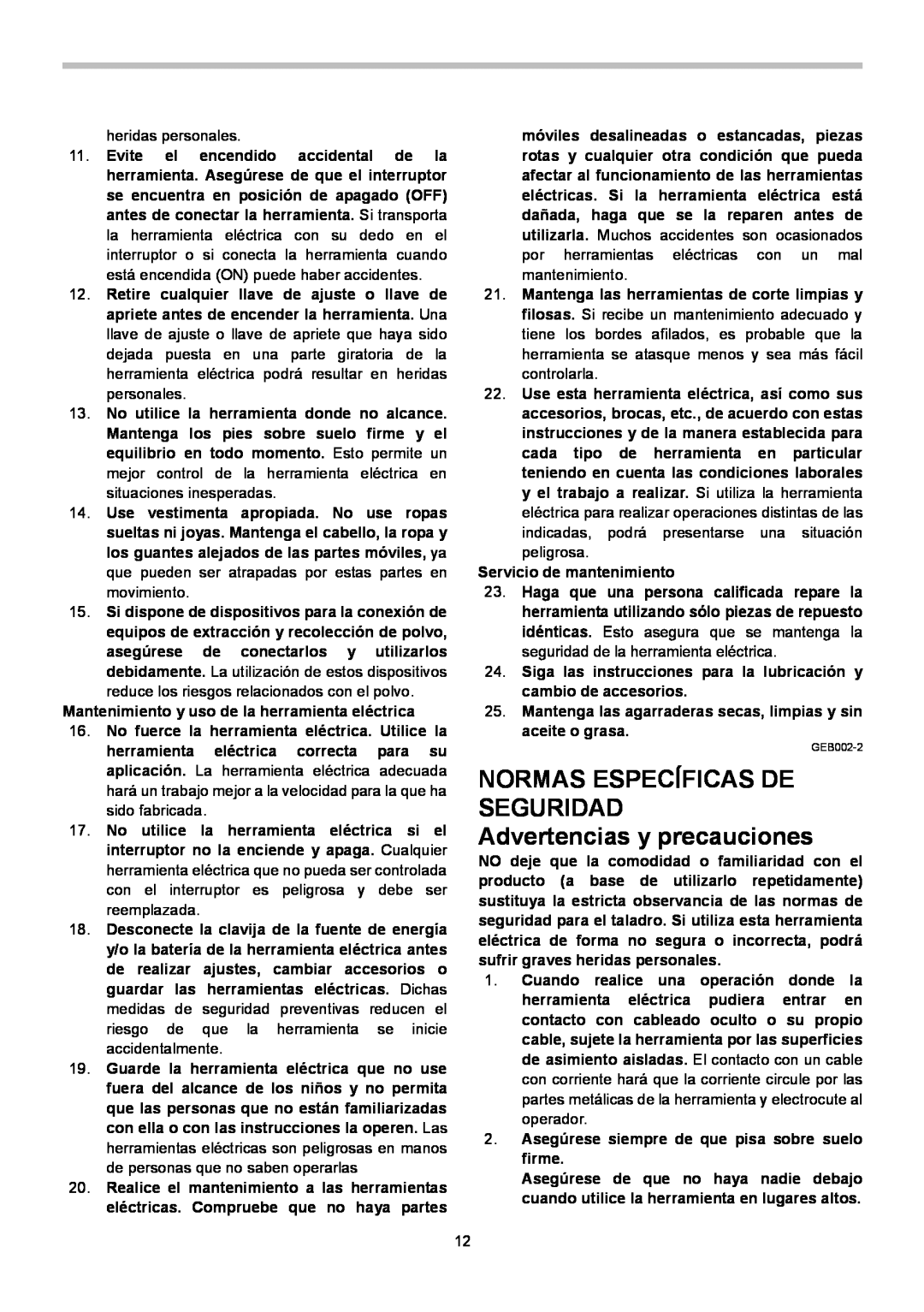 Makita 6510LVR instruction manual NORMAS ESPECÍFICAS DE SEGURIDAD Advertencias y precauciones 