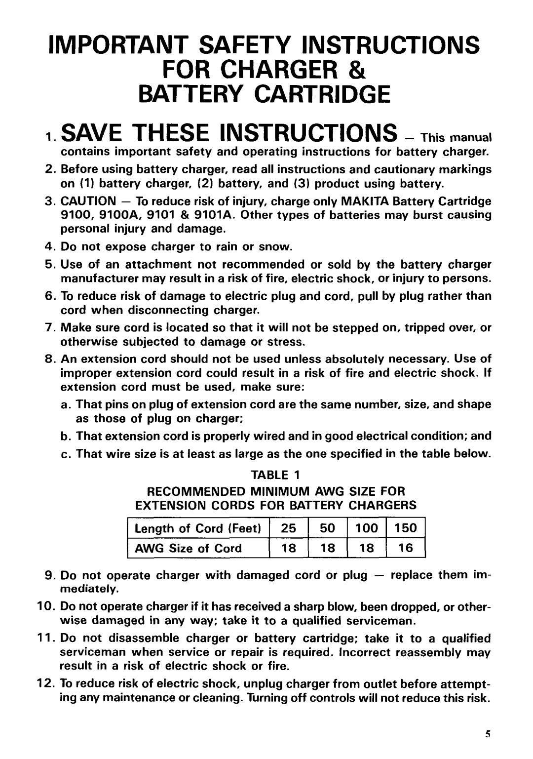 Makita 6703DW instruction manual For Charger 