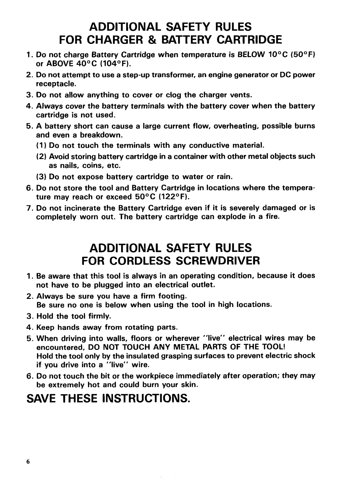 Makita 6703DW instruction manual Additional Safety Rules For Charger & Battery Cartridge 