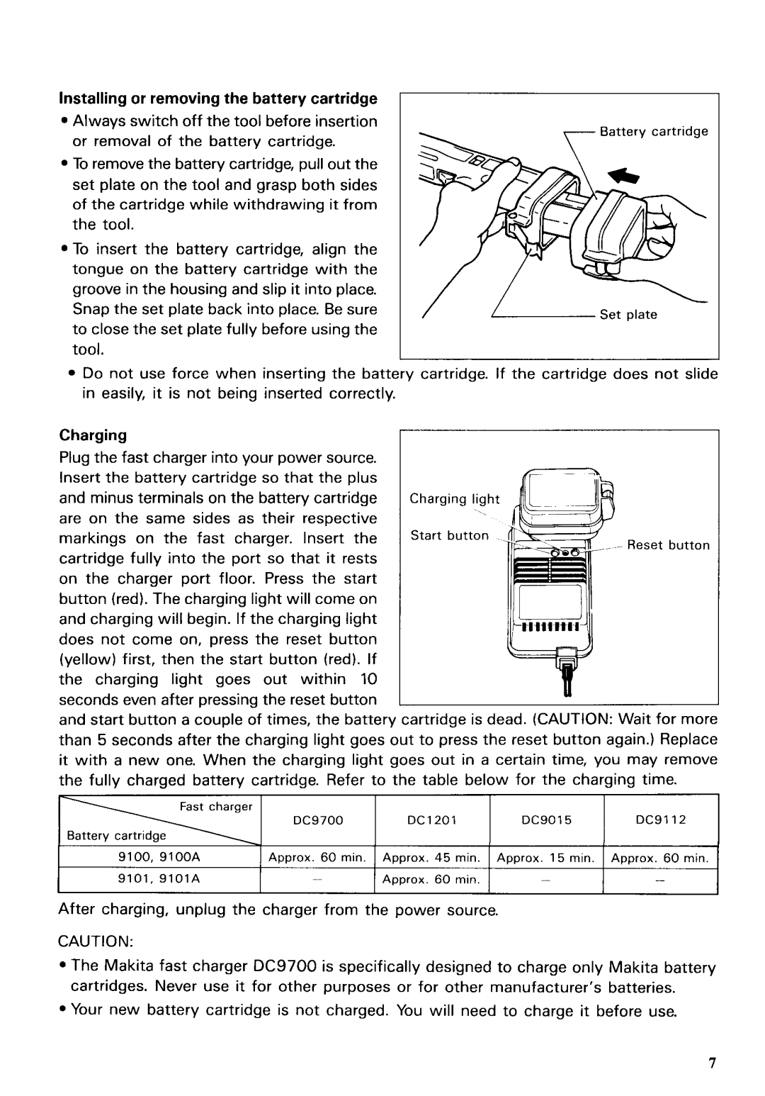 Makita 6703DW instruction manual Installing or removing the battery cartridge, Charging 