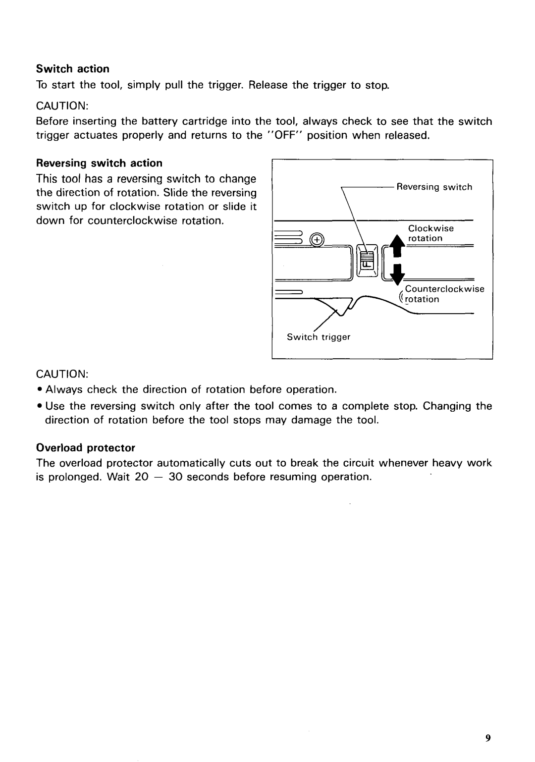 Makita 6703DW instruction manual Switch action, Reversing switch action, Overload protector 