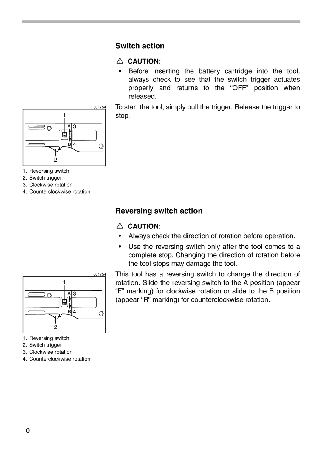 Makita 6705D instruction manual Switch action, Reversing switch action 