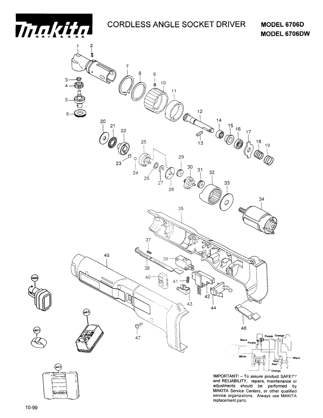 Makita manual Cordless Angle Socket Driver Model, Model 6706DW, 33I 