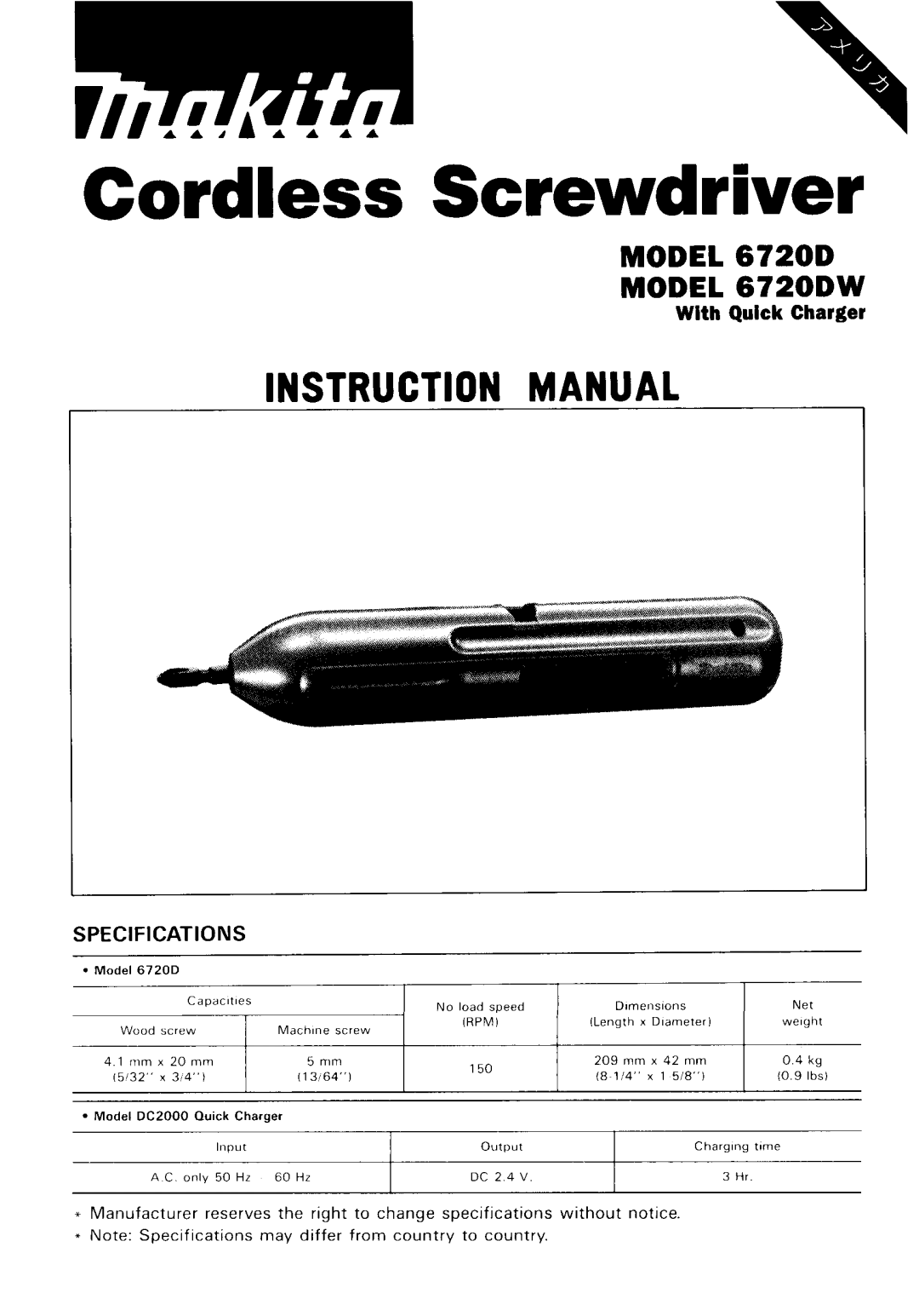 Makita instruction manual Model 6720D Model 6720DW 