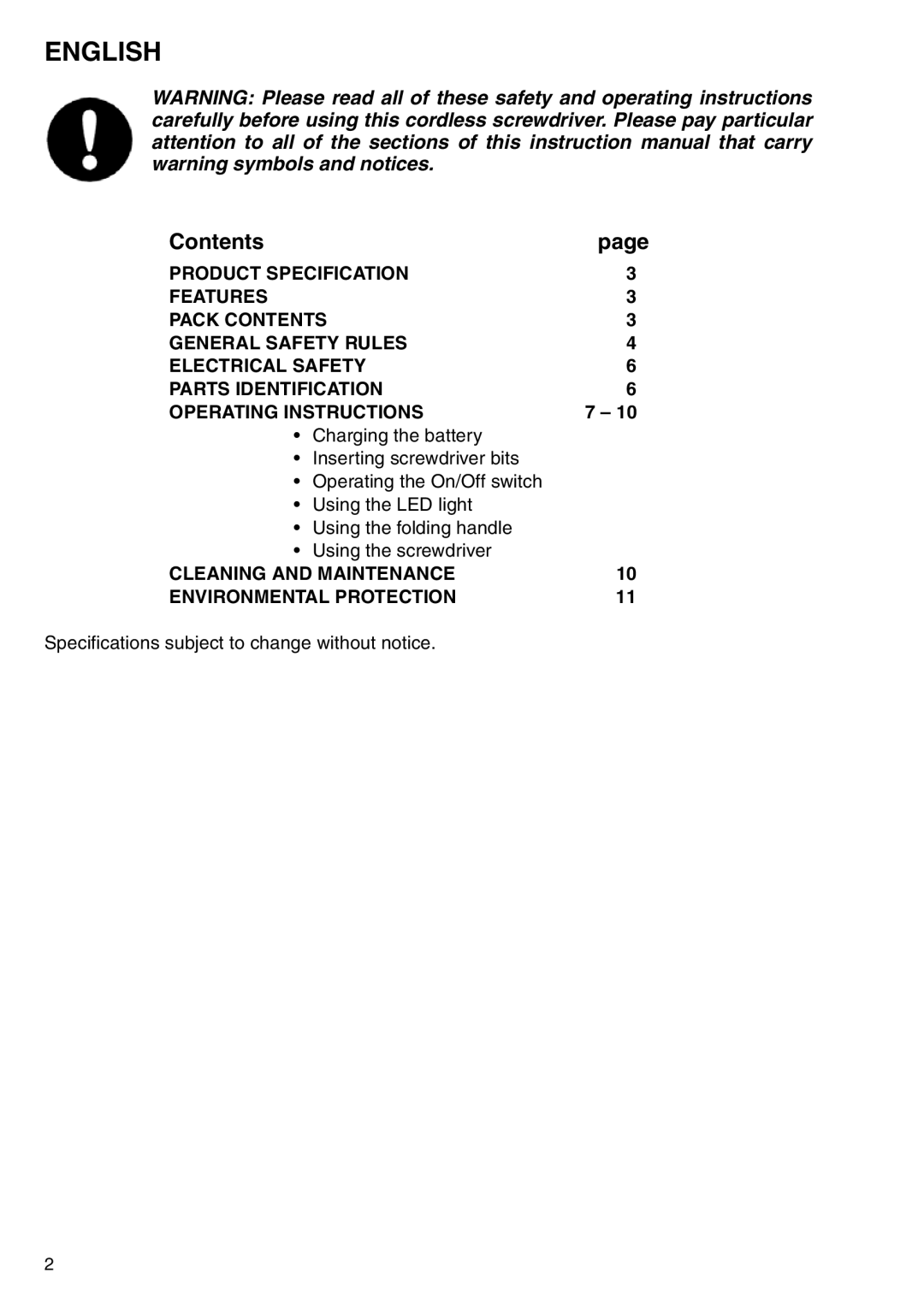 Makita 6723DW instruction manual English, Contents 