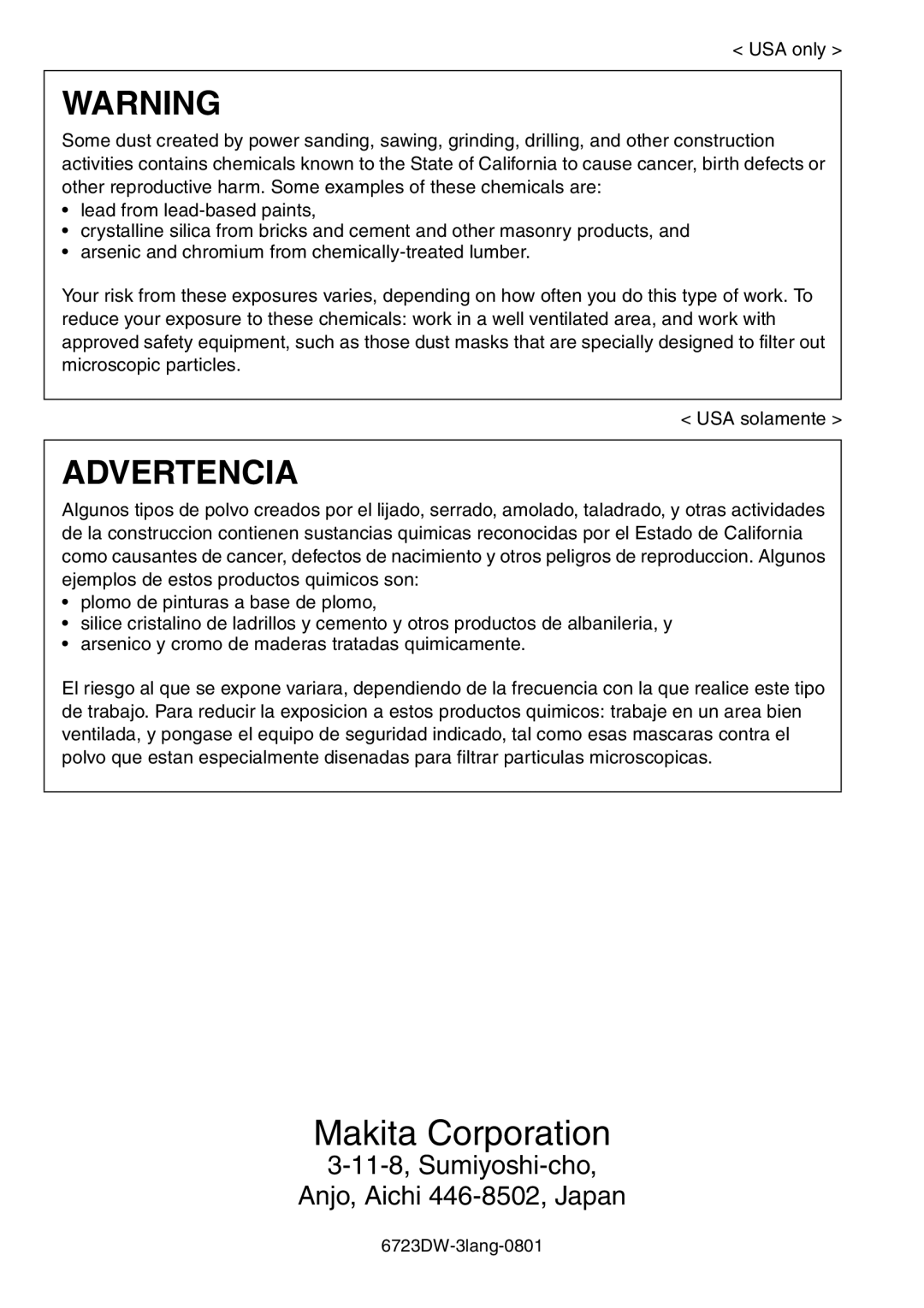 Makita 6723DW instruction manual Makita Corporation 