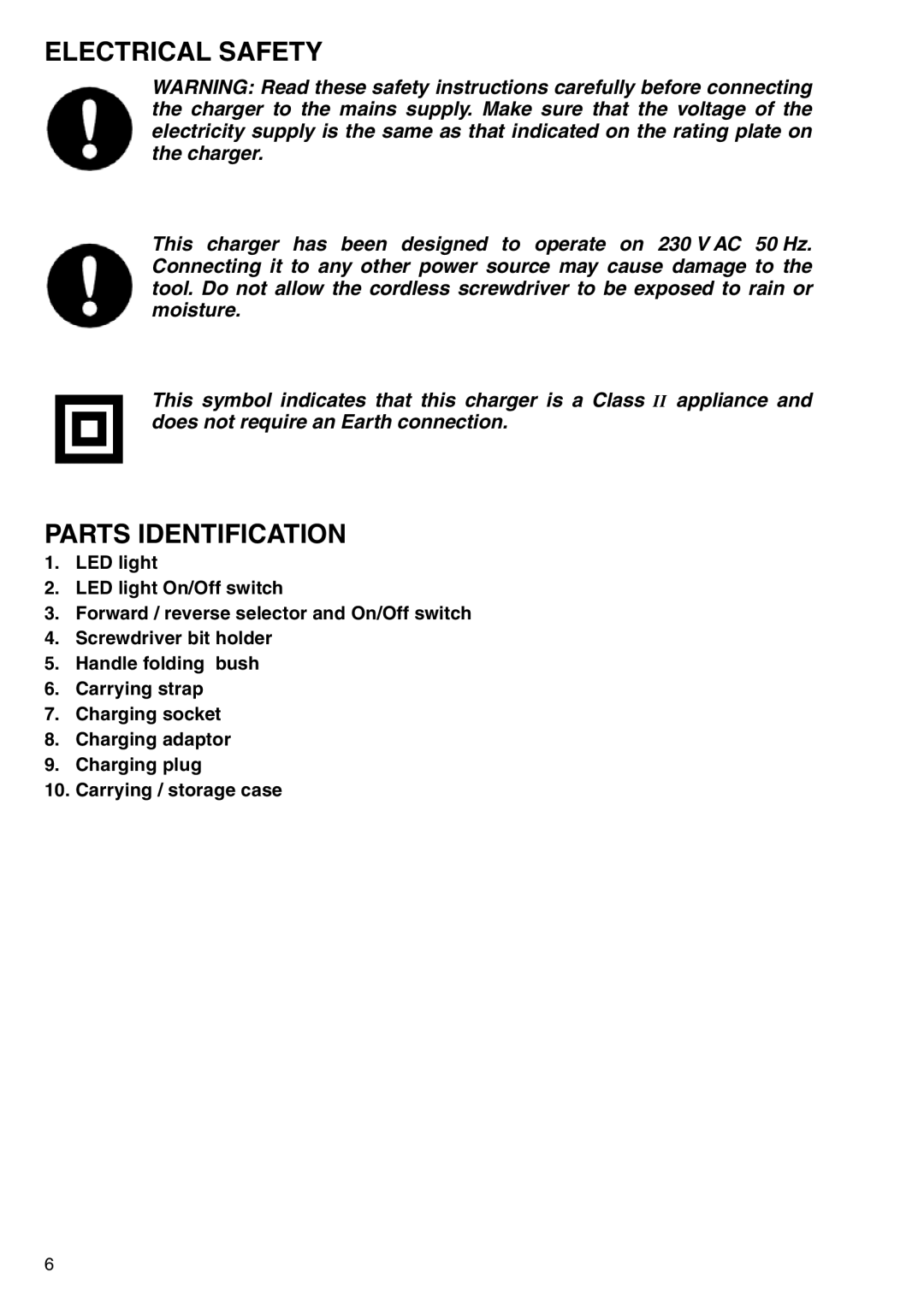 Makita 6723DW instruction manual Electrical Safety, Parts Identification 