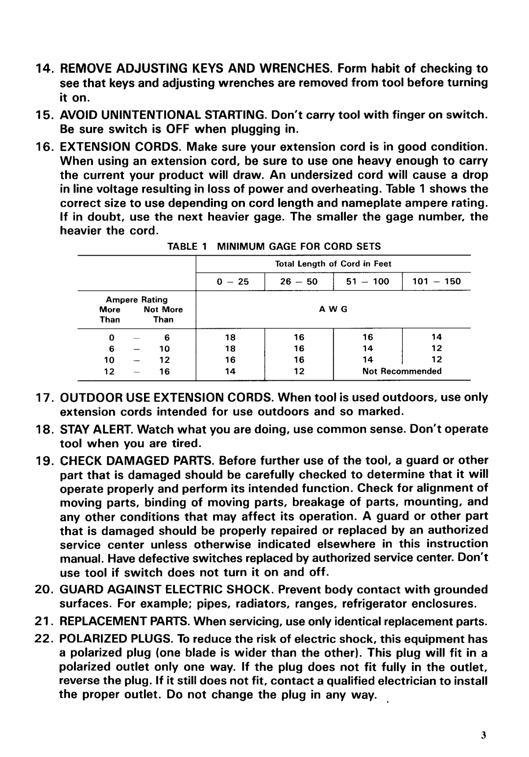 Makita 680LDBV, 6800DBV instruction manual Minimum Gage for Cord Sets 