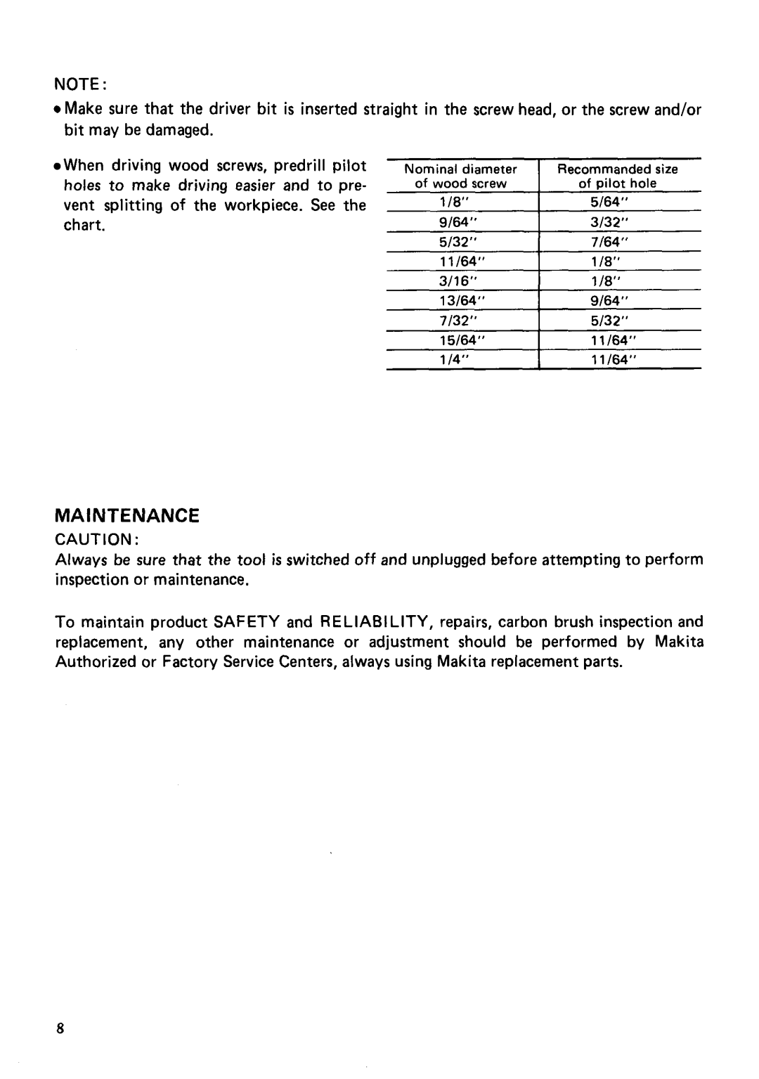 Makita 6805BV instruction manual Maintenance 