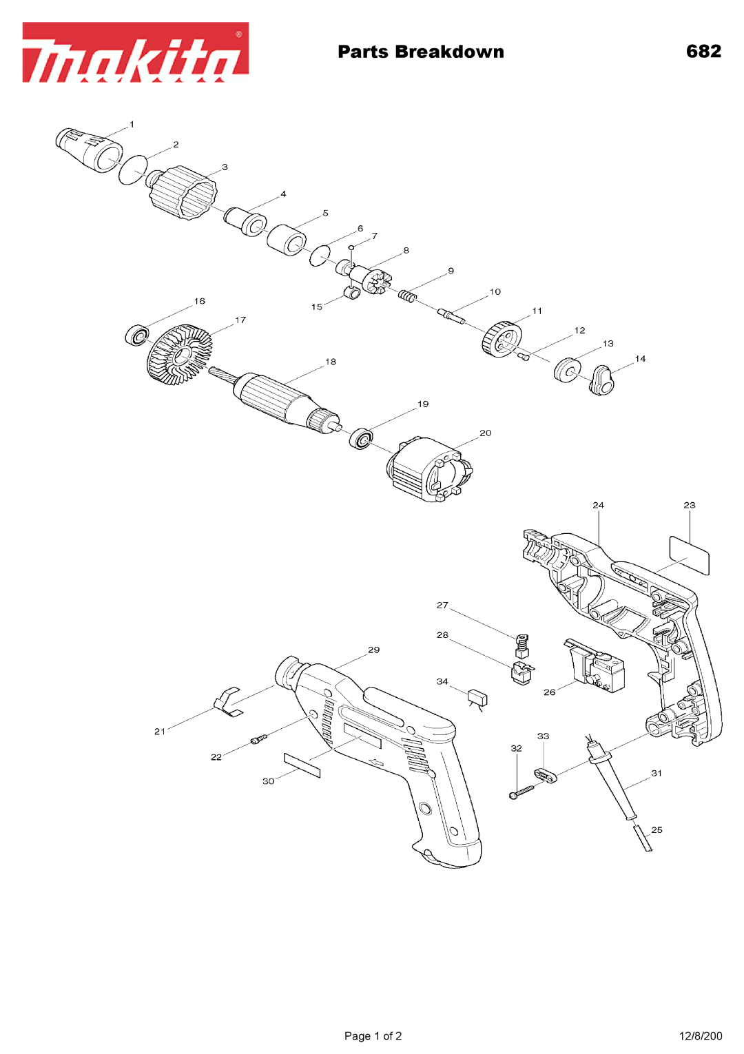 Makita manual Parts Breakdown 682 