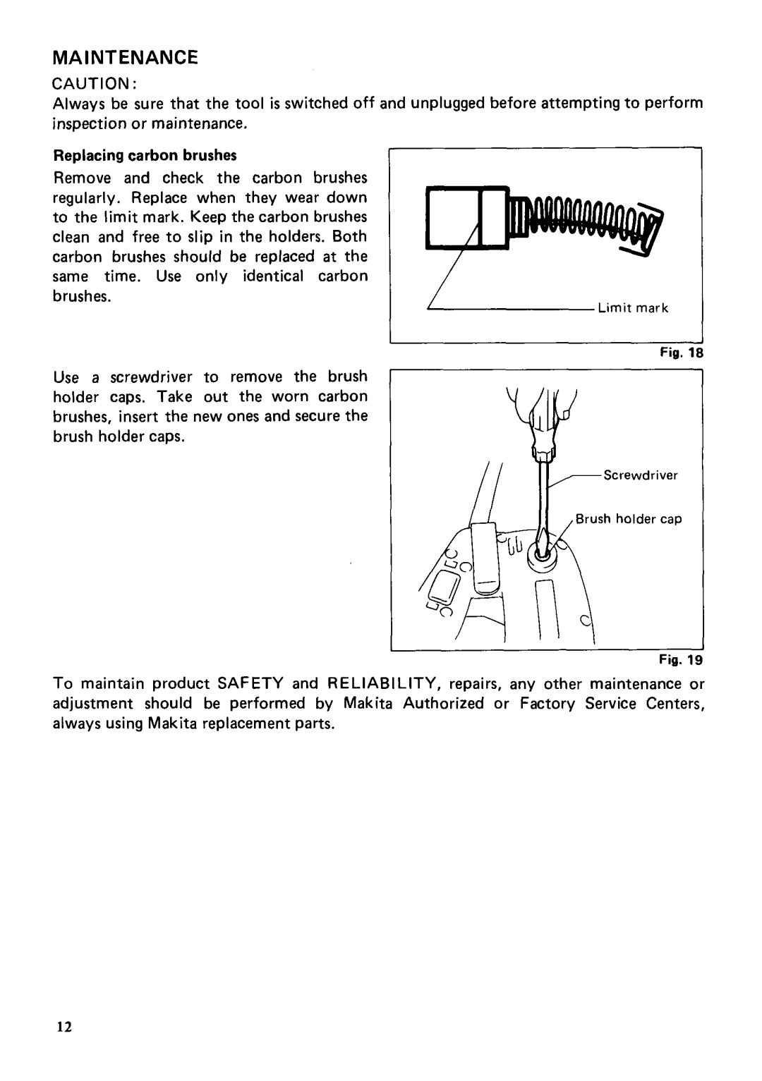 Makita 6832 instruction manual Maintenance 