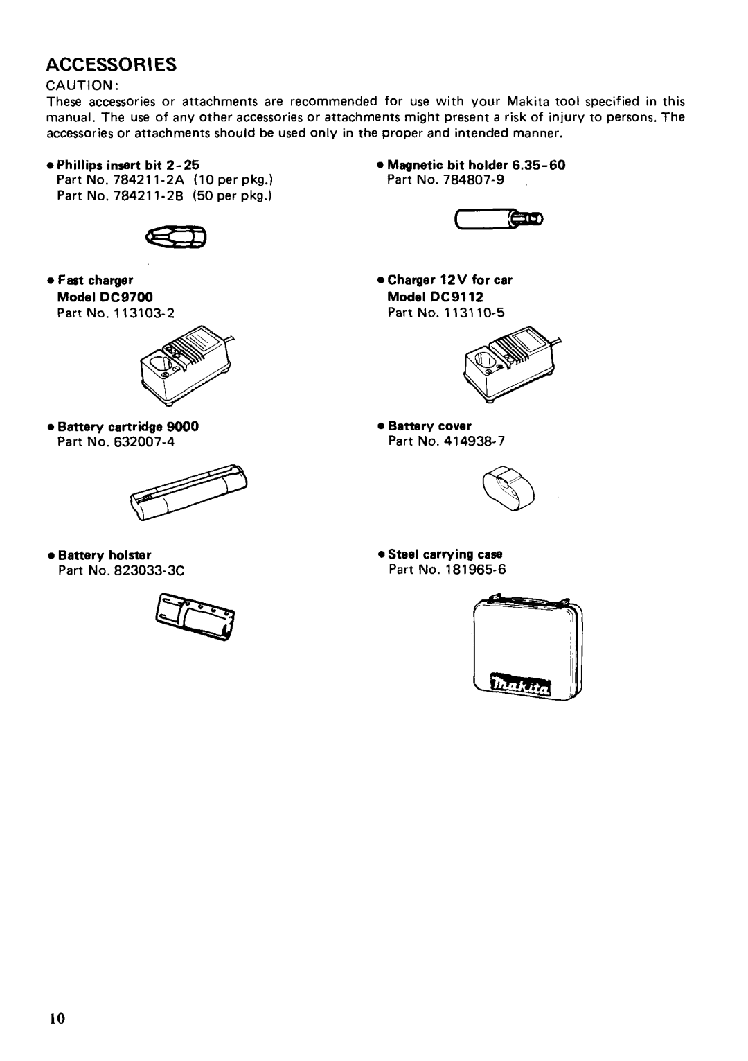 Makita 6891DW instruction manual Accessories 