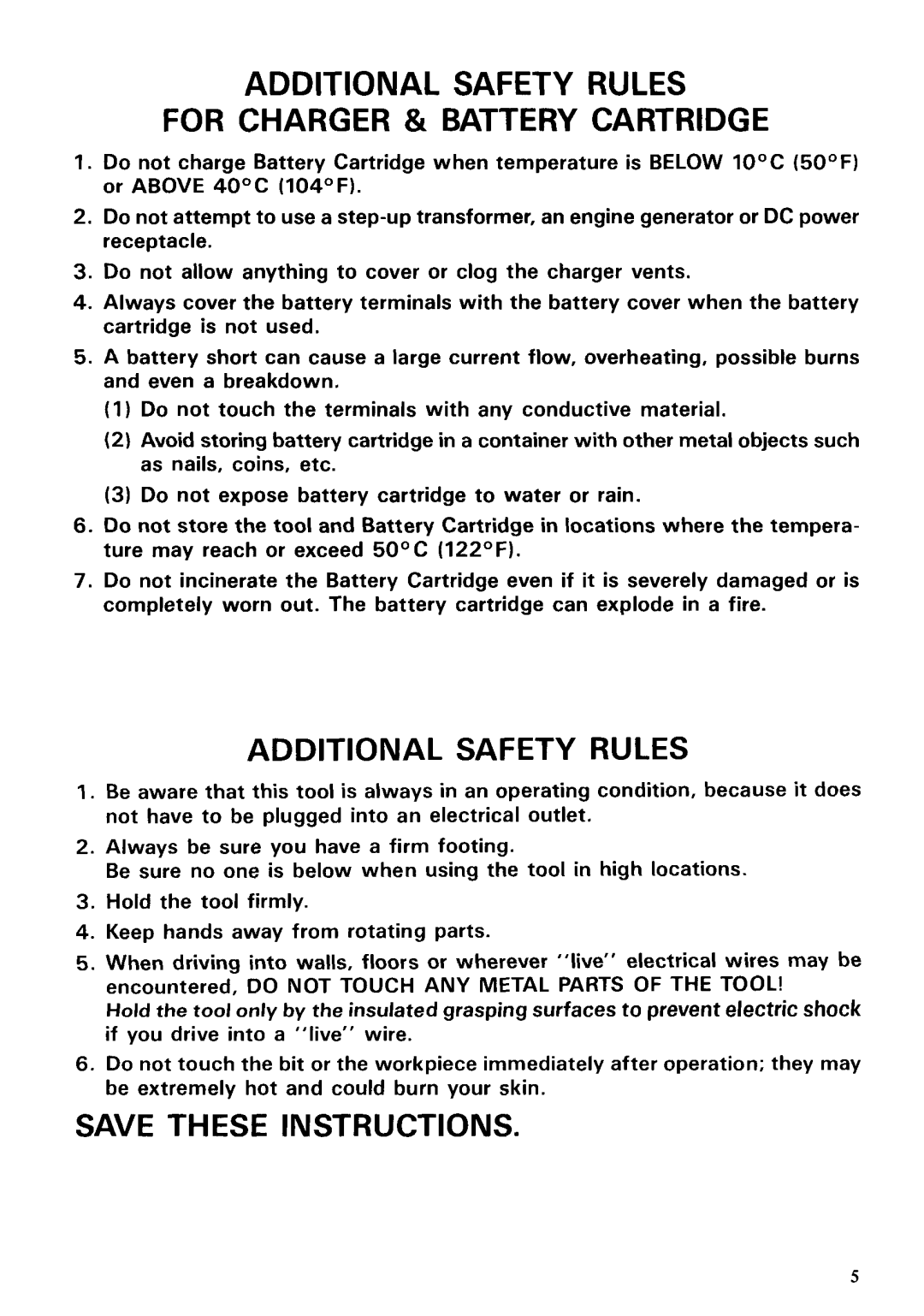 Makita 6891DW instruction manual Additional Safety Rules For Charger & Battery Cartridge 