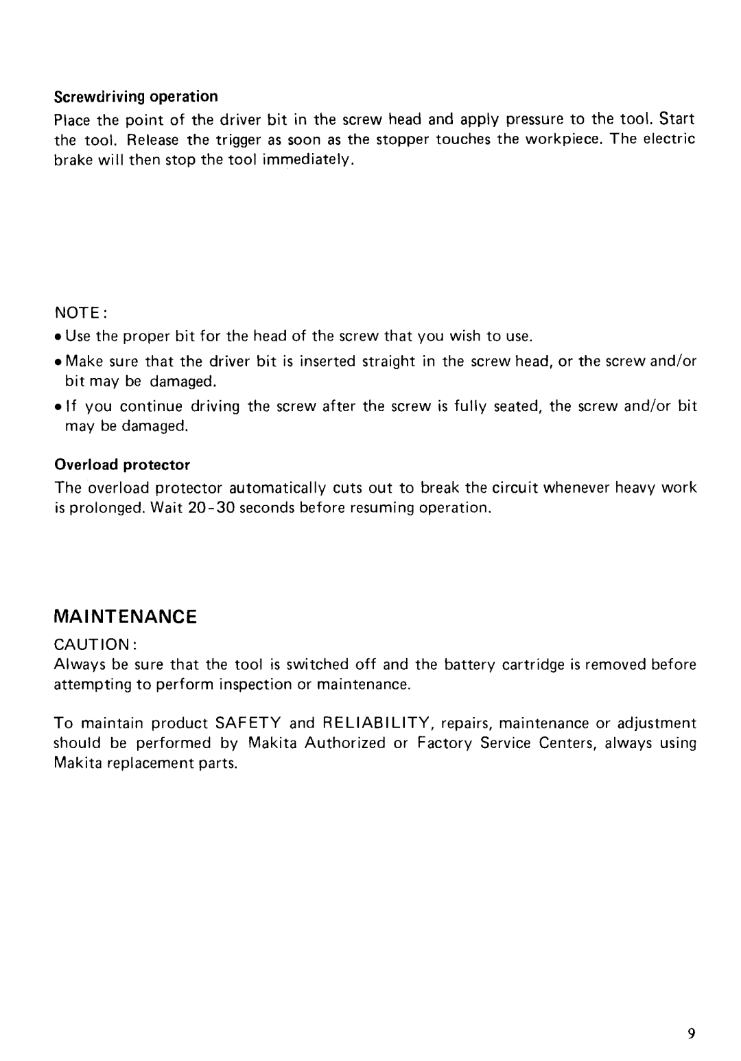 Makita 6891DW instruction manual Maintenance 