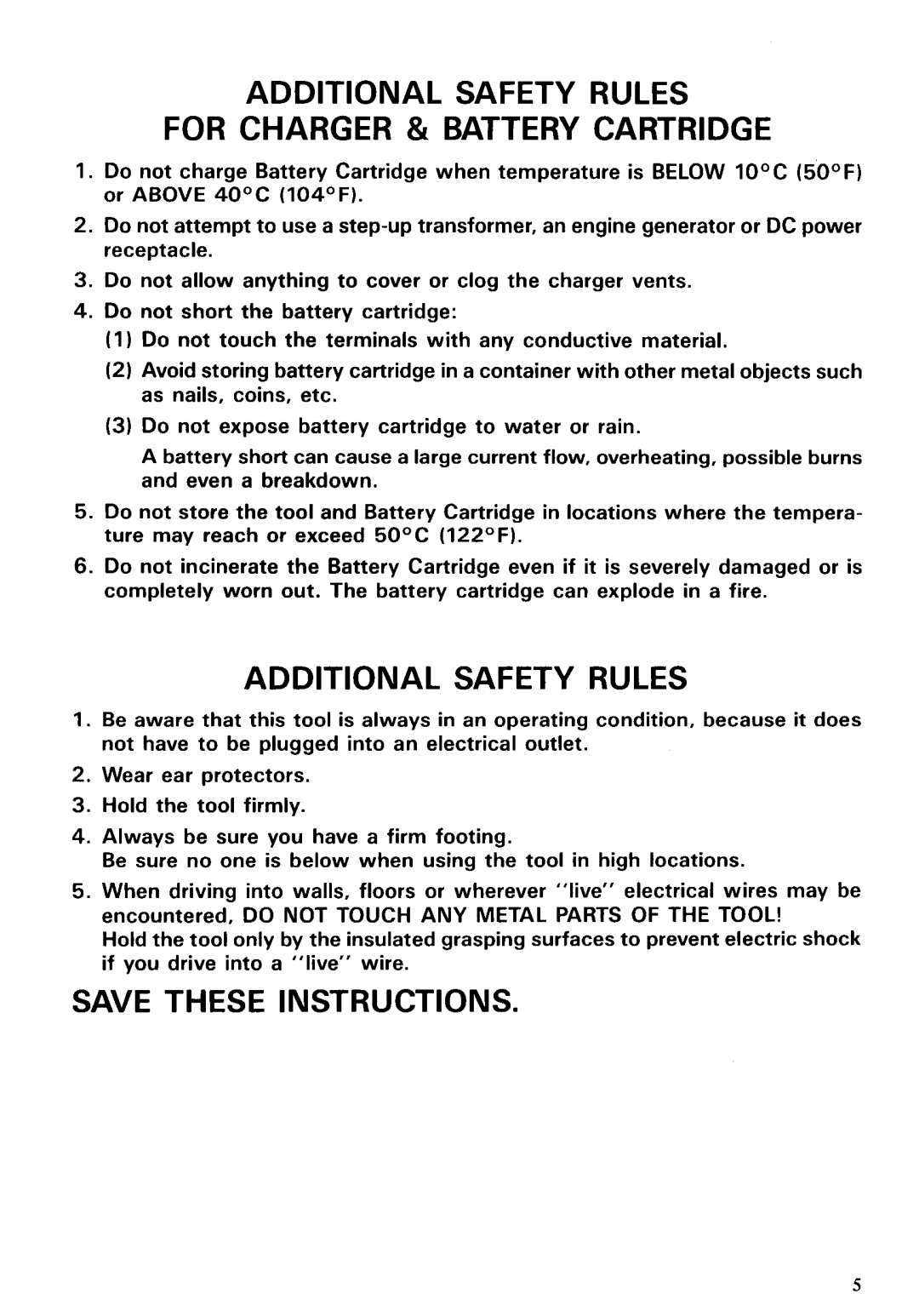 Makita 6901DW instruction manual Additional Safety Rules For Charger & Battery Cartridge 