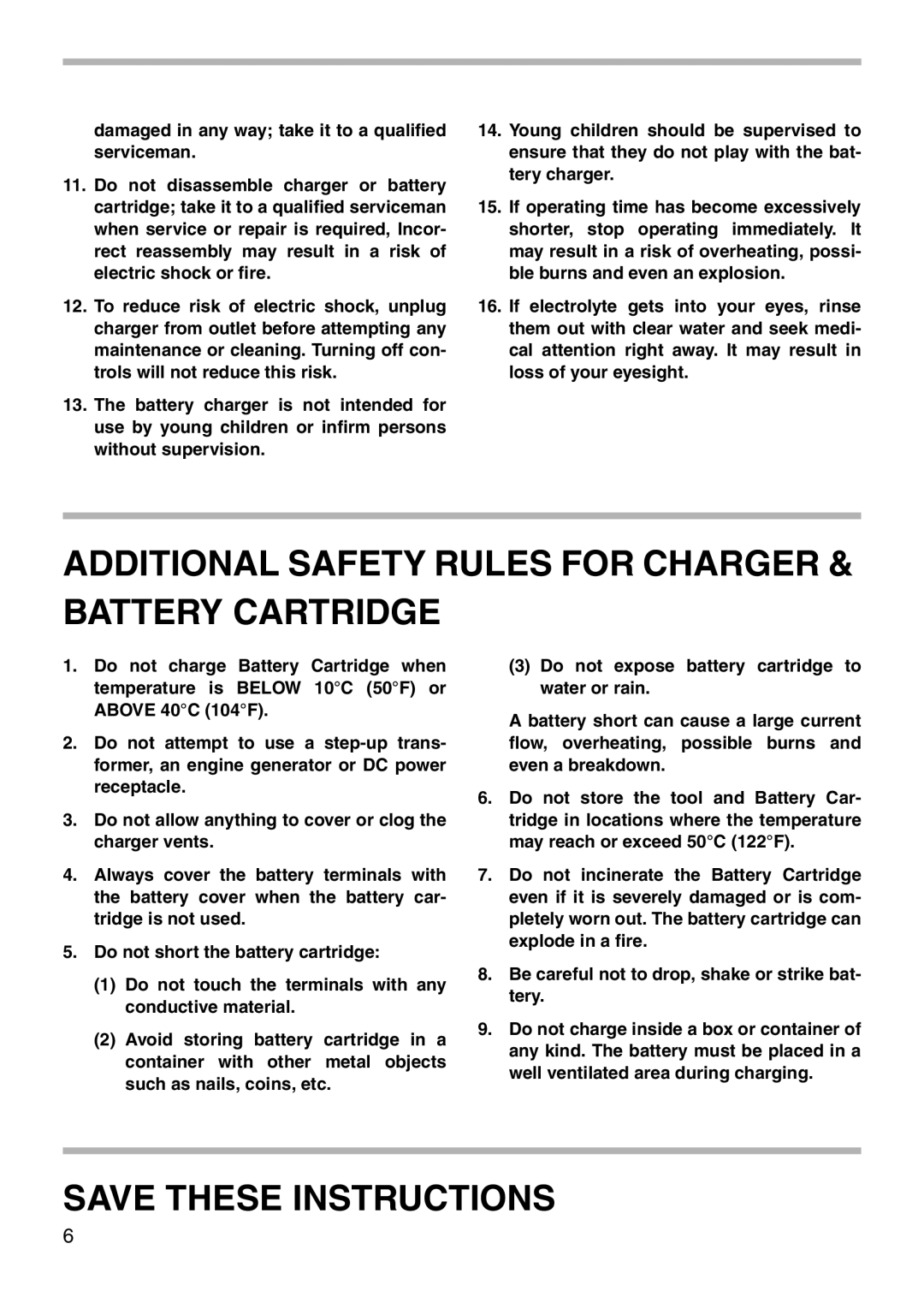 Makita 6907D instruction manual Additional Safety Rules for Charger Battery Cartridge 