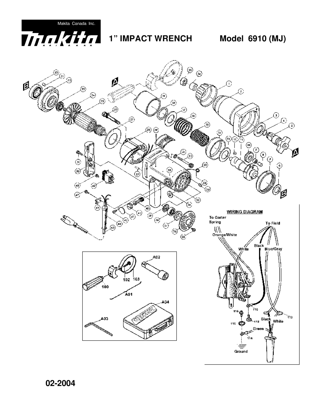 Makita manual Impact Wrench, Model 6910 MJ, 02-2004 