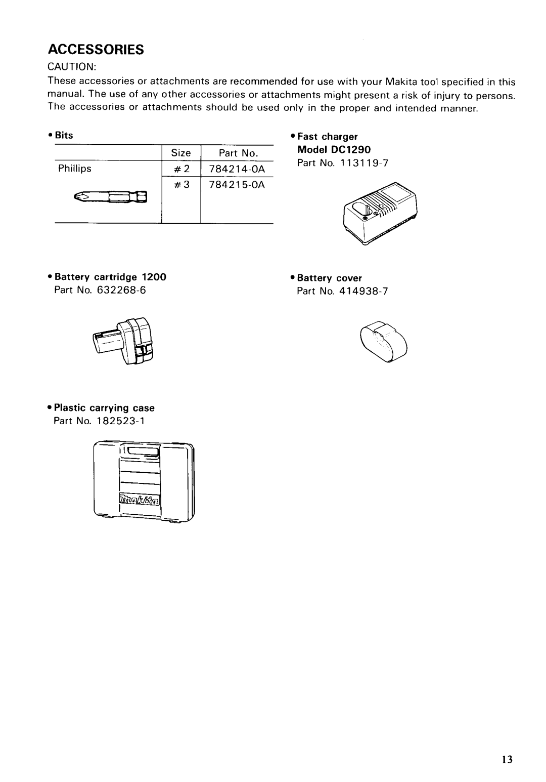 Makita 6911DW instruction manual Accessories 