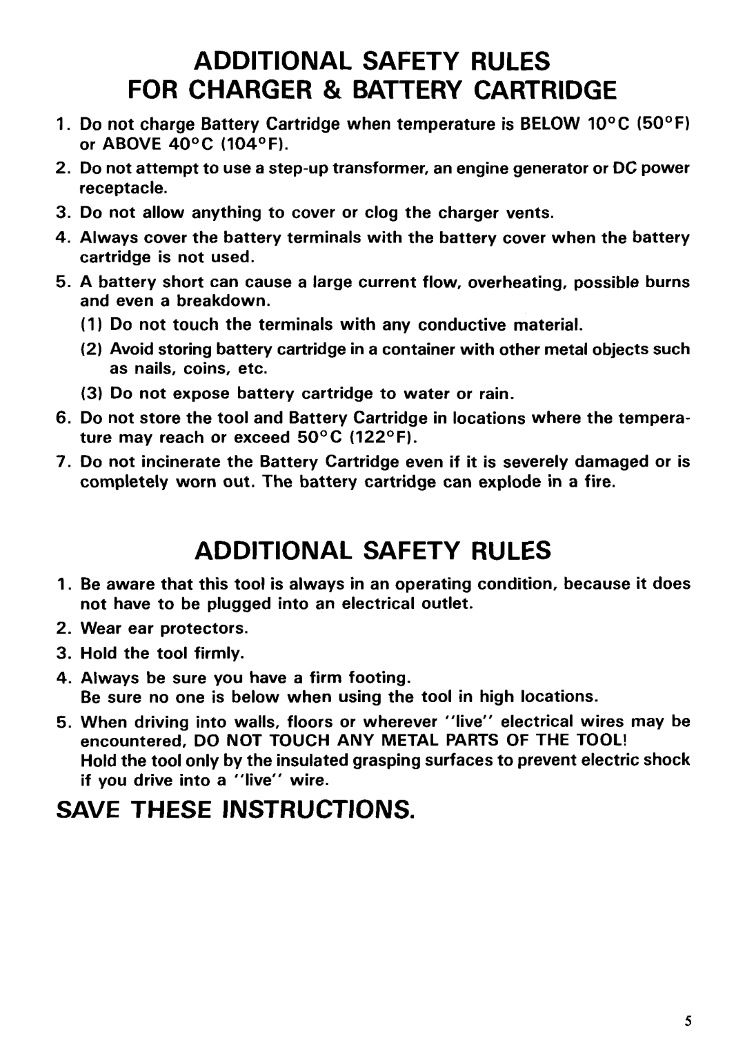 Makita 6911DW instruction manual Additional Safety Rules For Charger & Battery Cartridge 