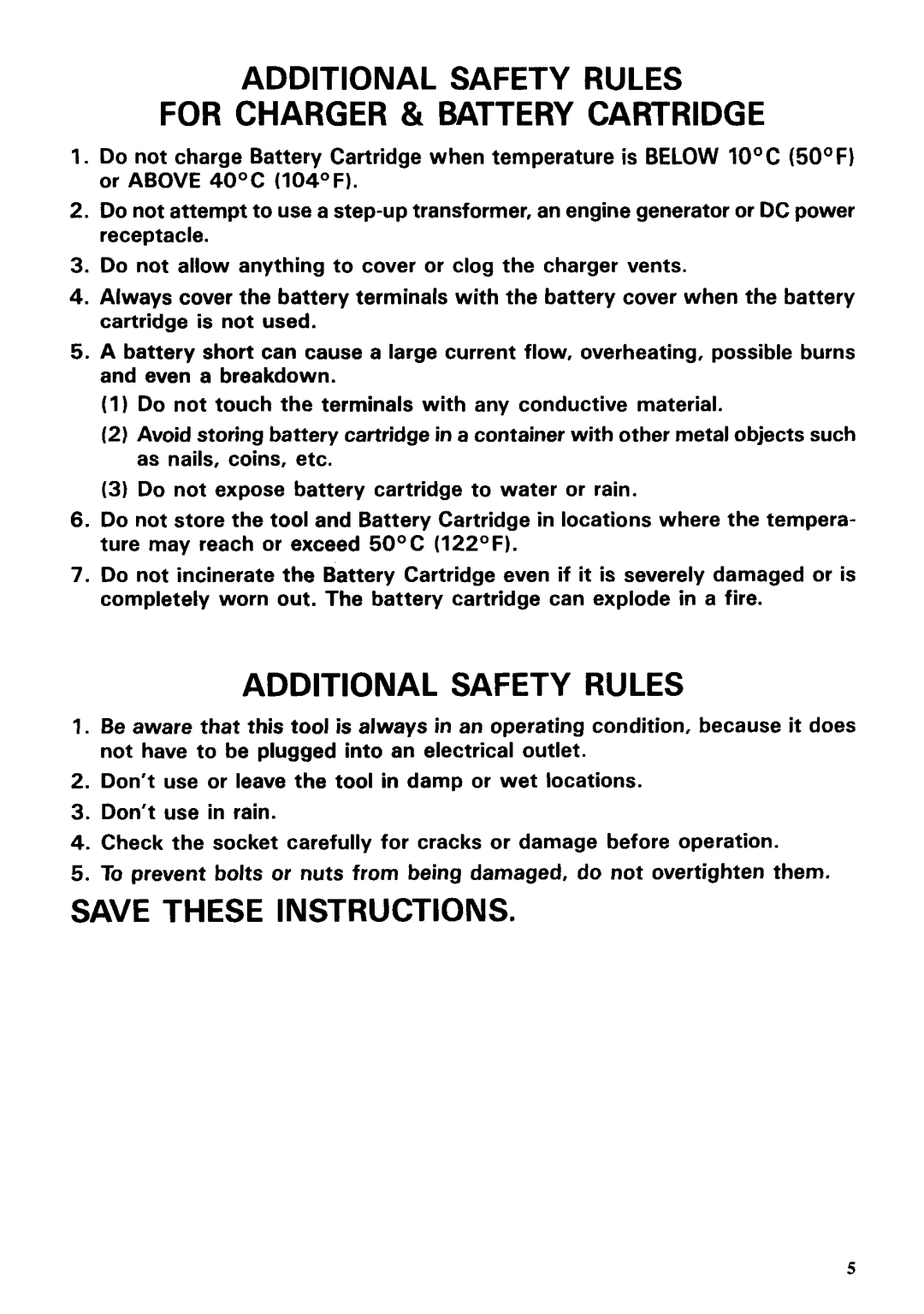 Makita 6912D specifications Additional Safety Rules For Charger & Battery Cartridge 