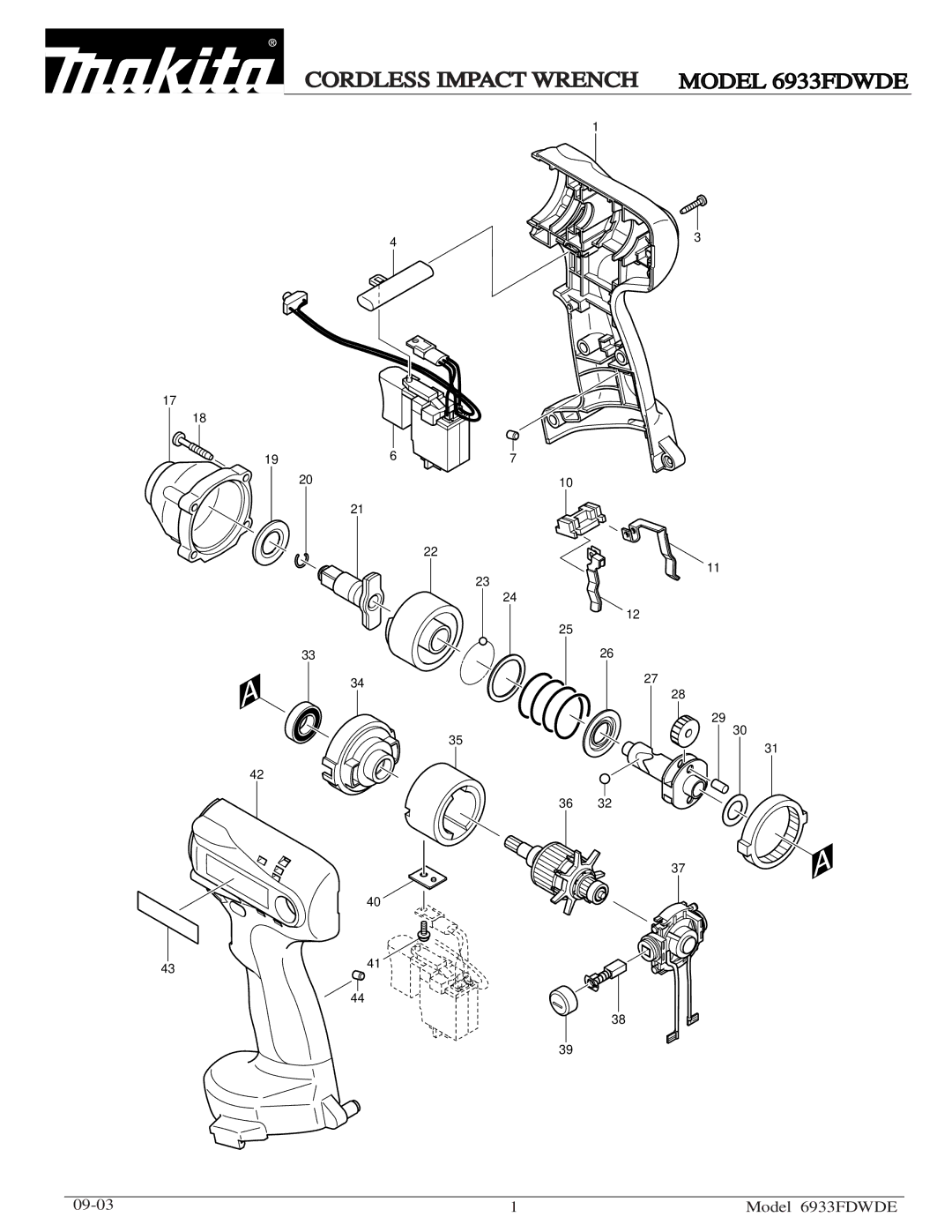 Makita manual Cordless Impact Wrench Model 6933FDWDE 