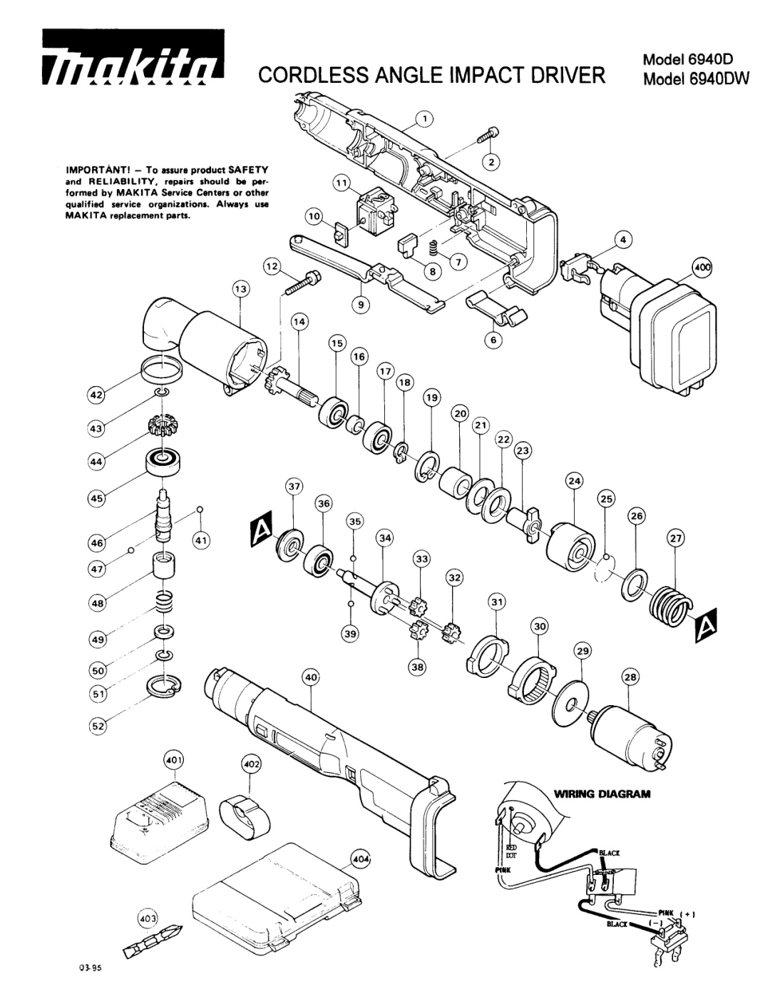 Makita manual 9l 1 a a l, Cordless Angle Impact Driver, Model 6940DW 