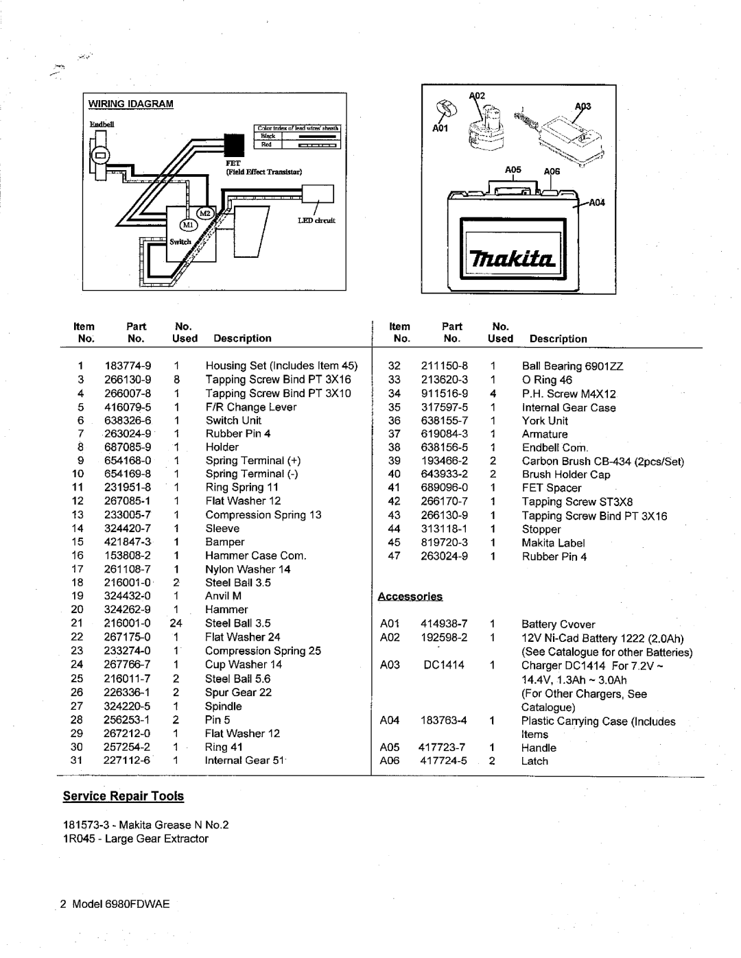 Makita 6980FDWAE manual 