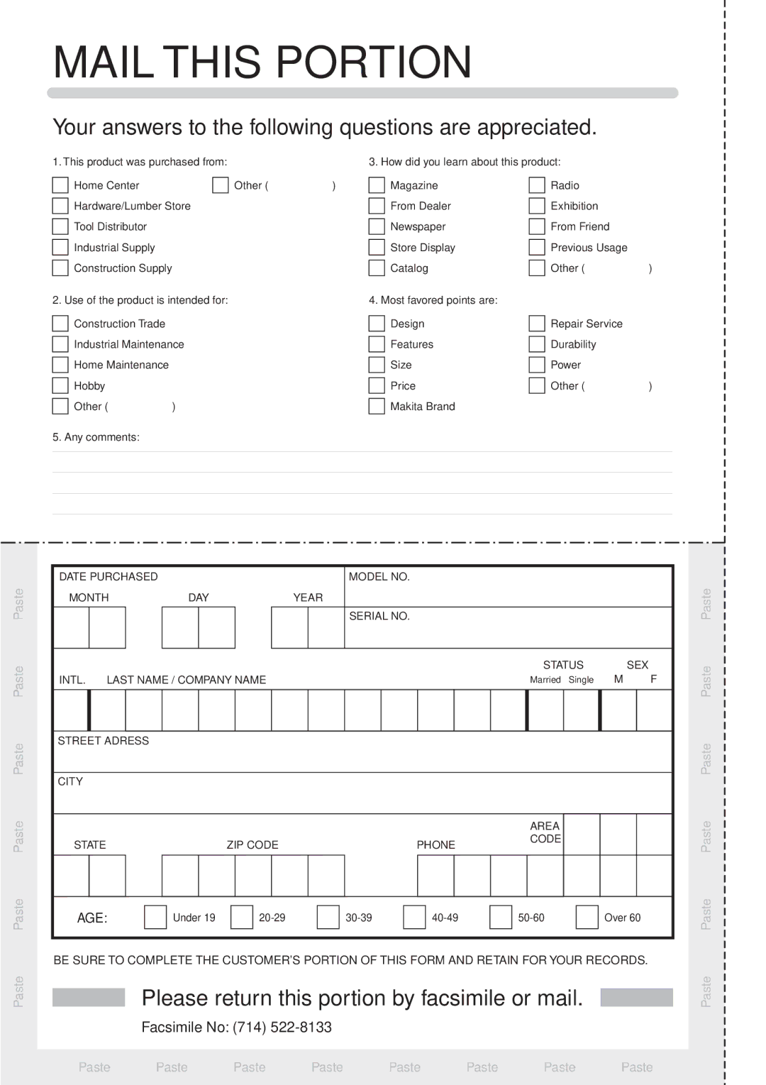 Makita 6991D, 6992D instruction manual Mail this Portion 