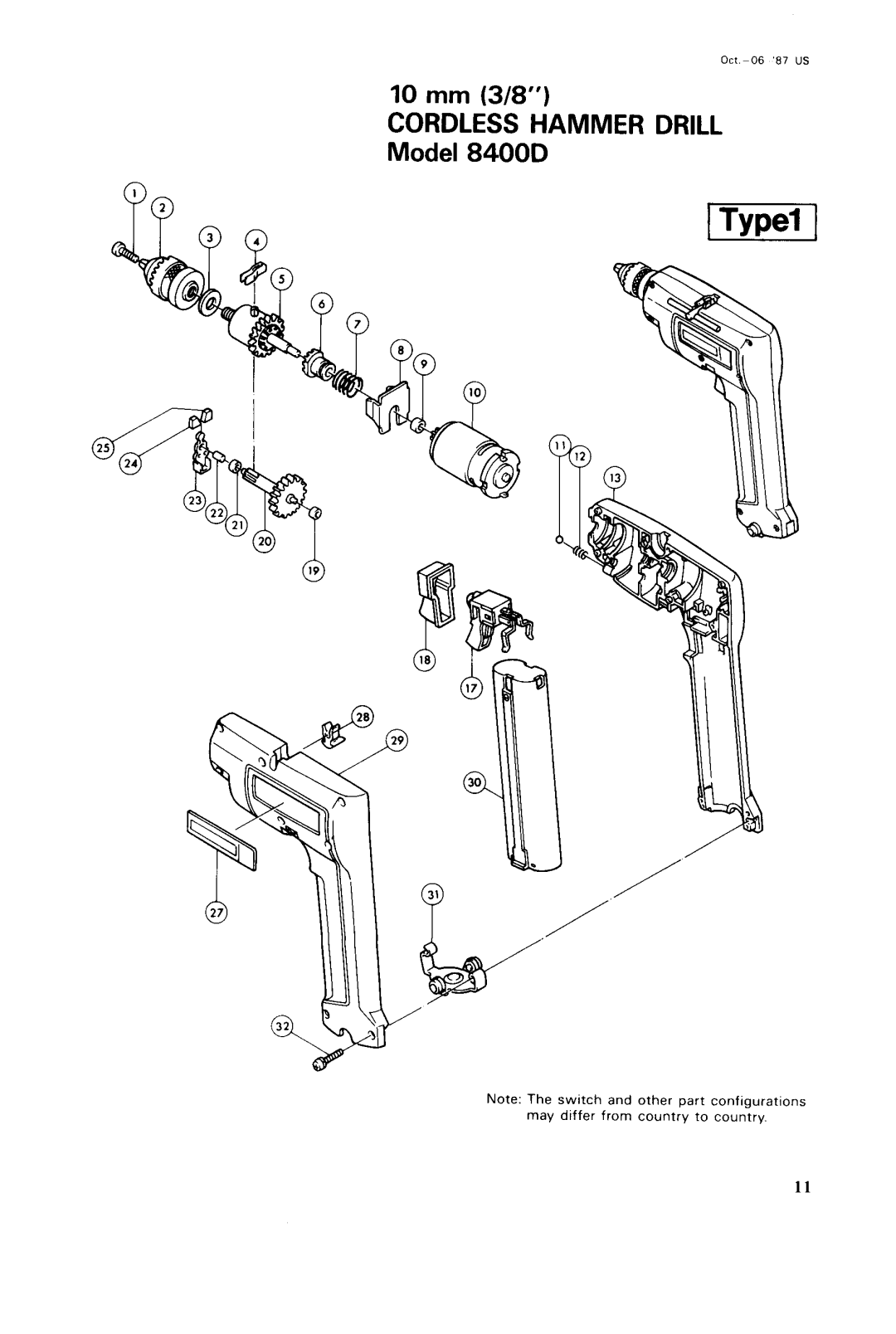 Makita 8400DW instruction manual Cordless Hammer Drill Model 