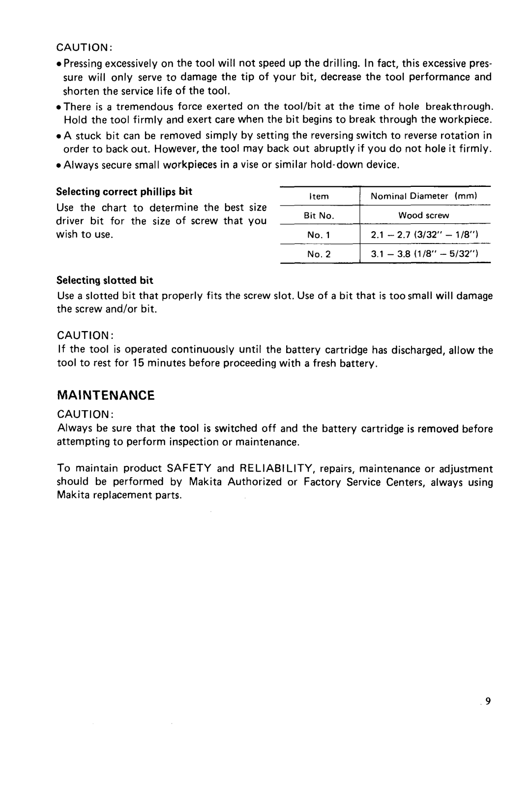 Makita 8400DW instruction manual Maintenance 