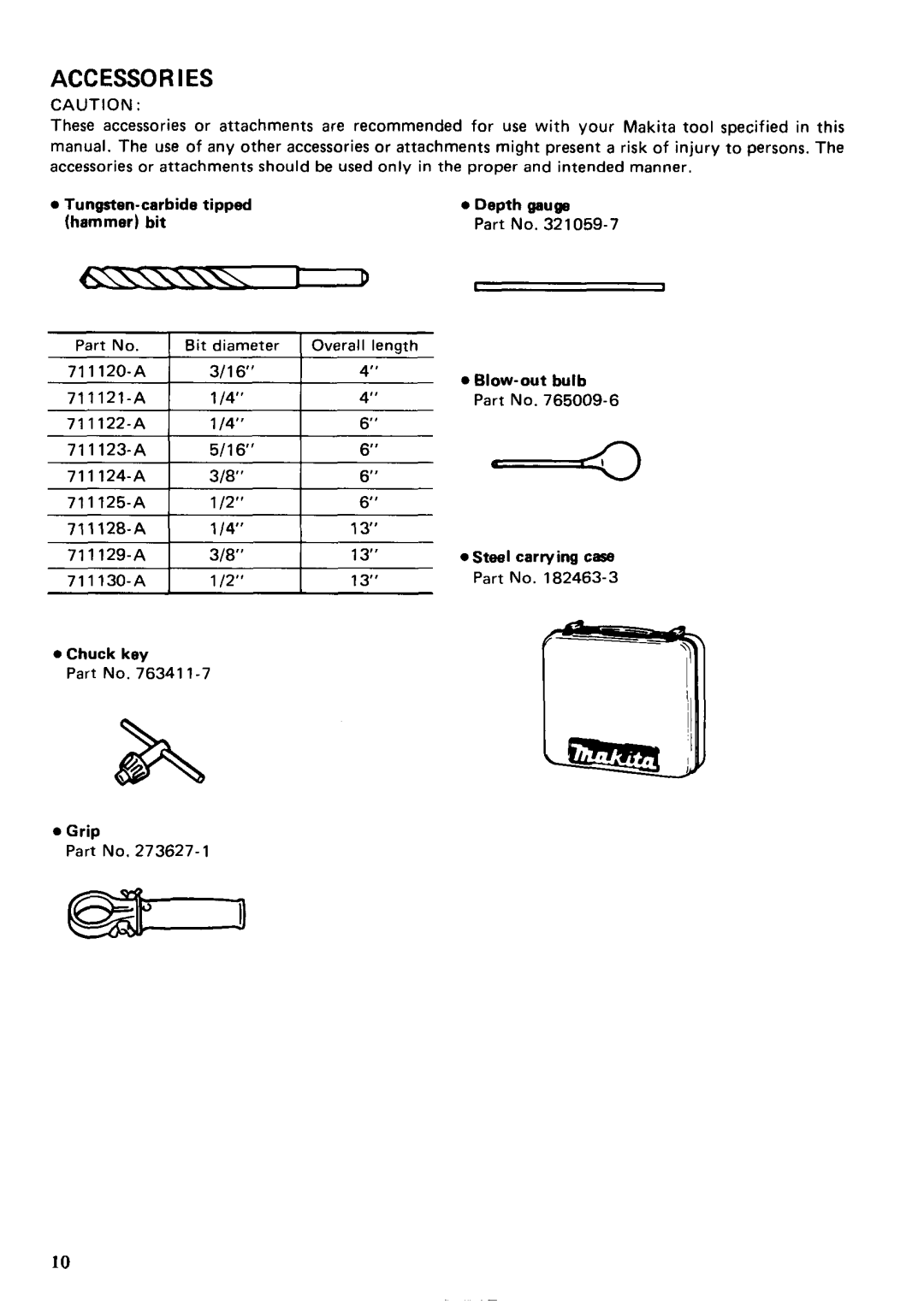 Makita 8401 instruction manual Accessories 