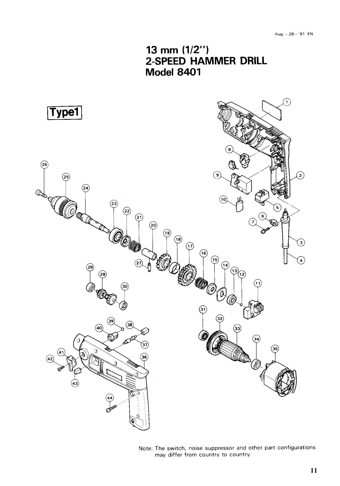 Makita 8401 instruction manual 13 mm 1/2 Speed Hammer Drill Model 