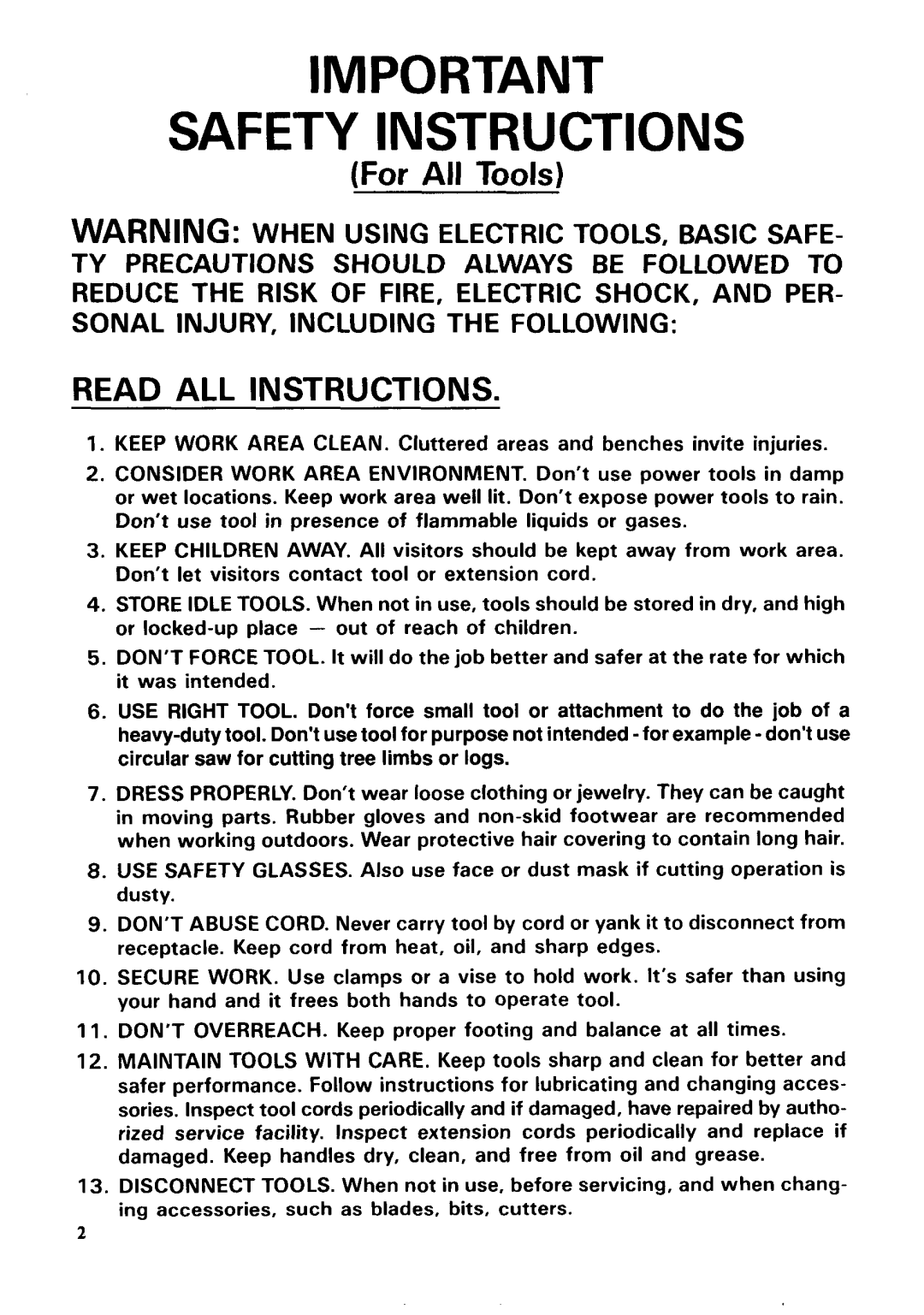 Makita 8402VDW instruction manual Safety Instructions 