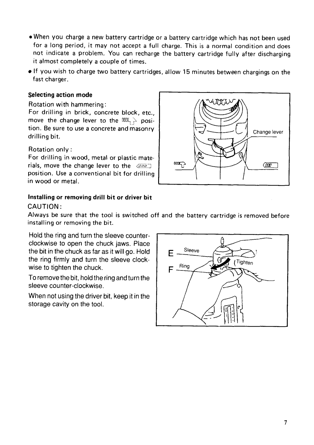 Makita 8402VDW instruction manual Selecting action mode 