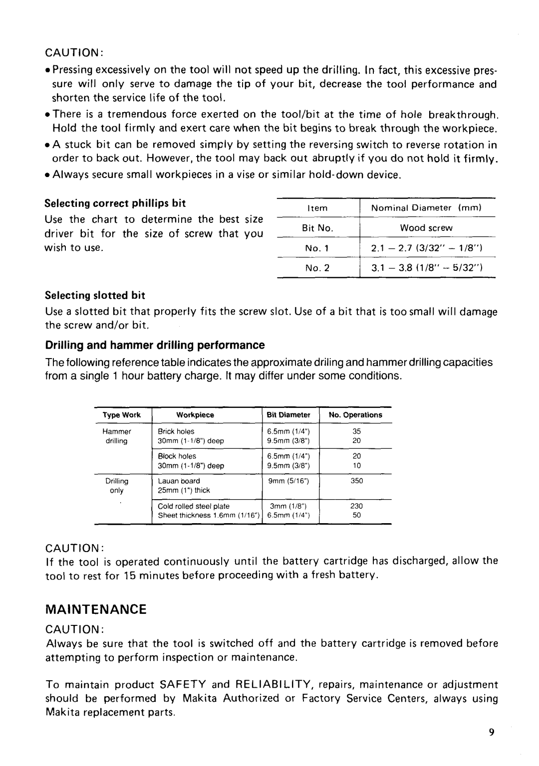 Makita 8402VDW instruction manual Maintenance 