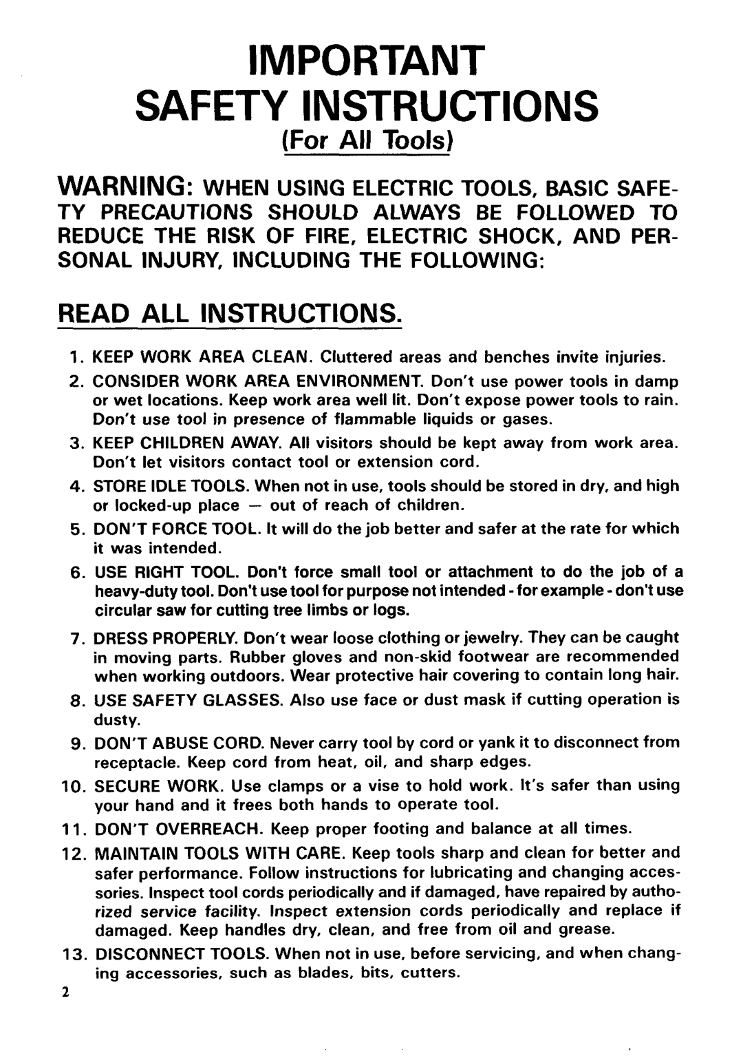 Makita 8402VDW instruction manual Safety Instructions, For All Tools, Read All Instructions 