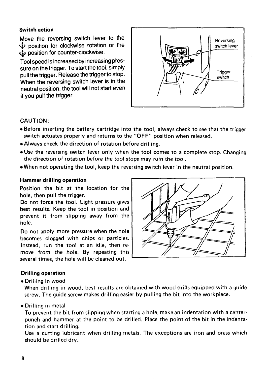 Makita 8402VDW instruction manual Switch action 