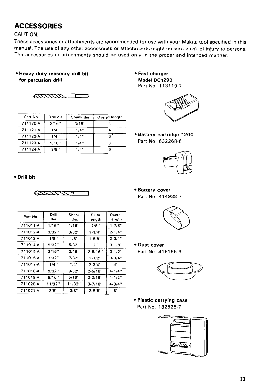 Makita 8411DW instruction manual Accessories 