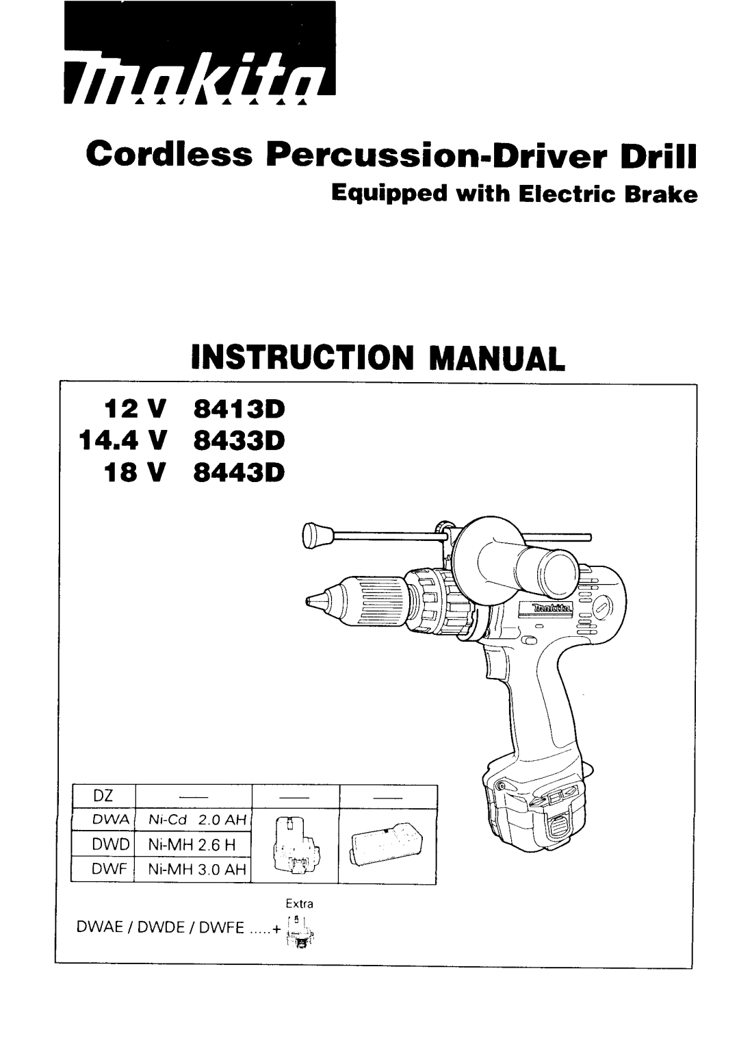 Makita 8413 instruction manual Cordless Percussion=DriverDrill 