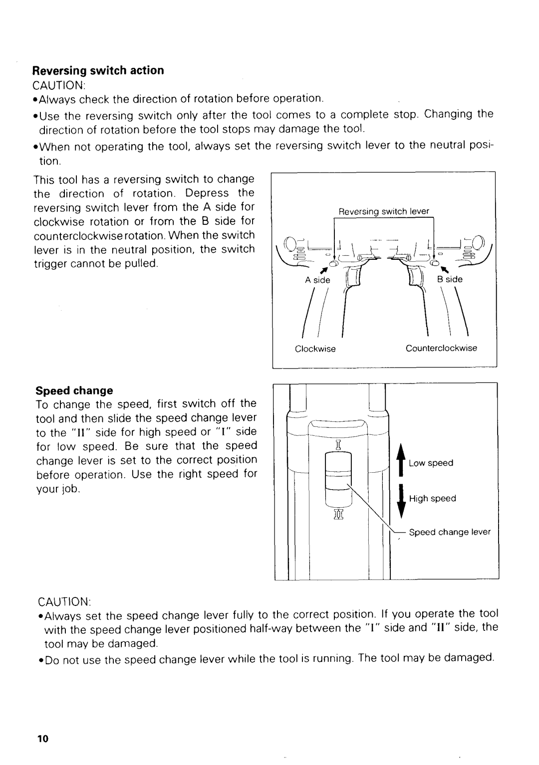 Makita 8413 instruction manual Reversing switch action, Speed change 