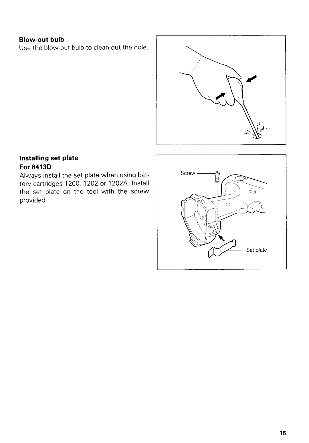 Makita 8413 instruction manual Blow-out bulb, Installing set plate 