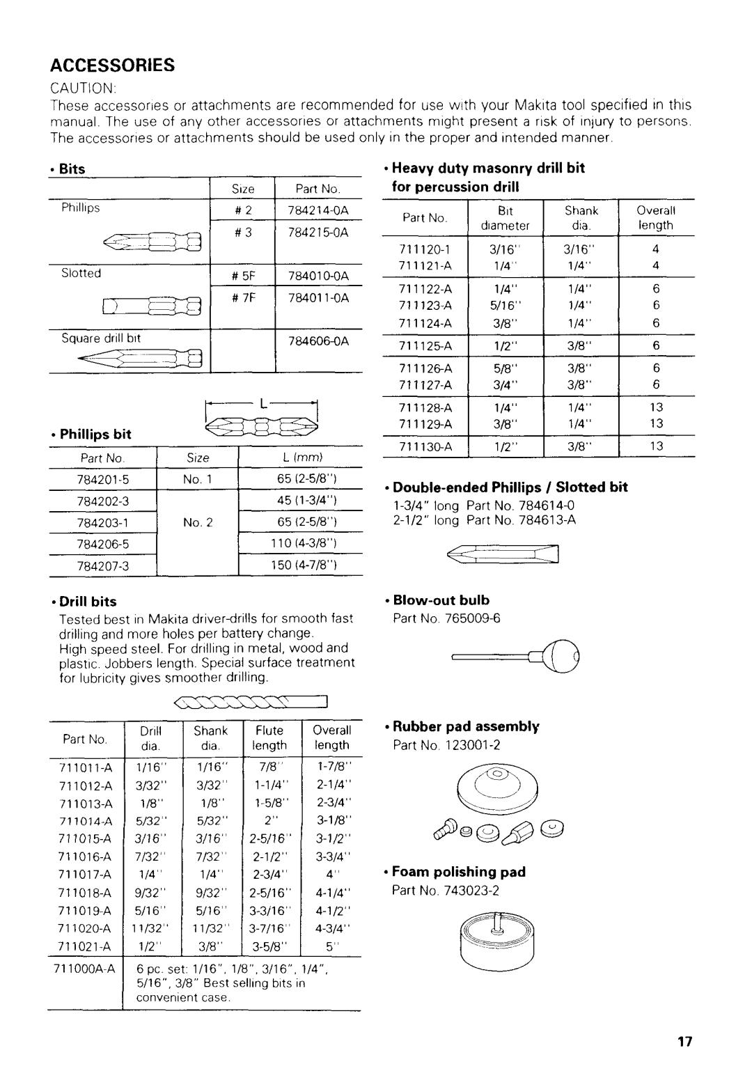 Makita 8413 instruction manual Accessories 